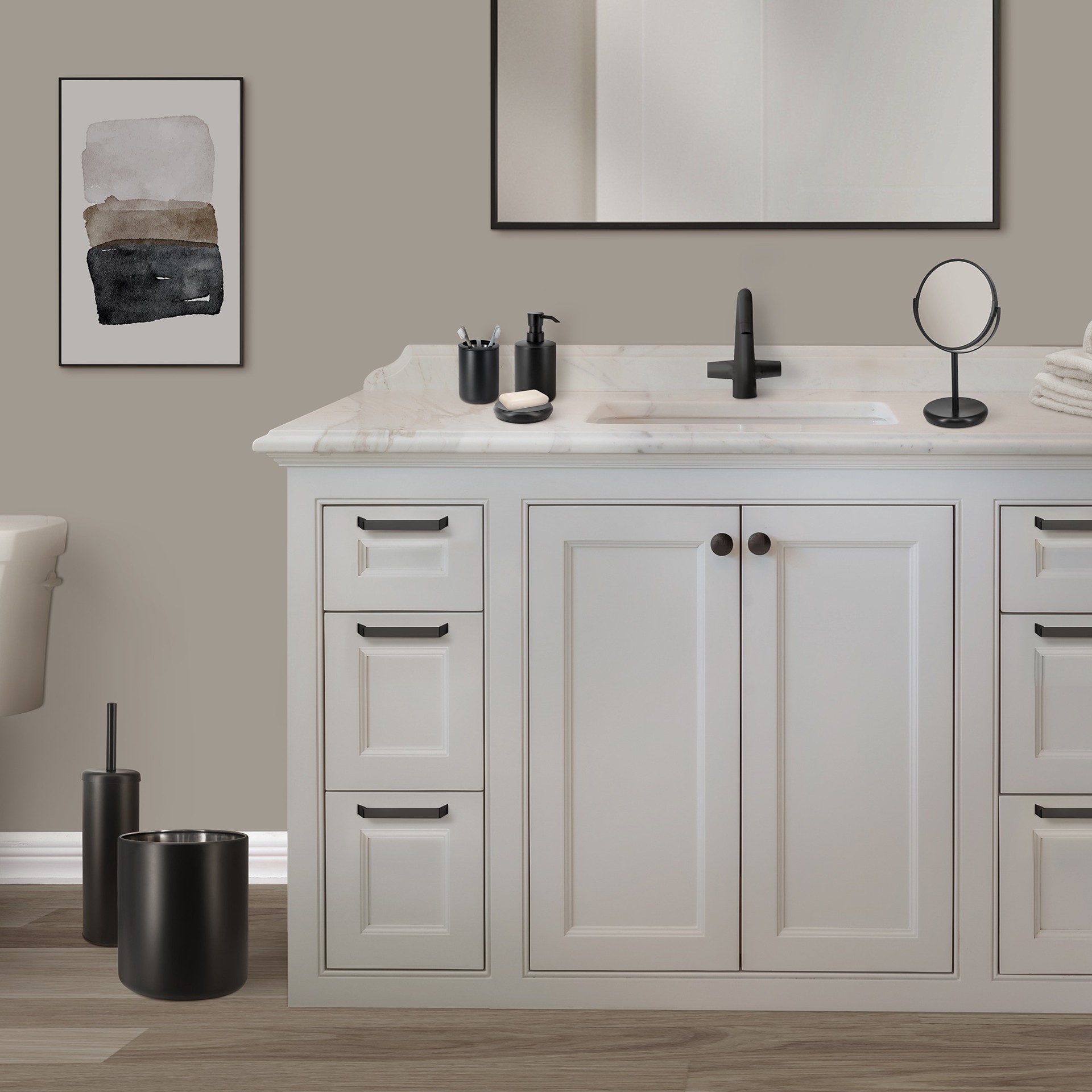 slide 4 of 5, allen + roth Arden Matte Black Metal Toilet Brush Holder, 1 ct