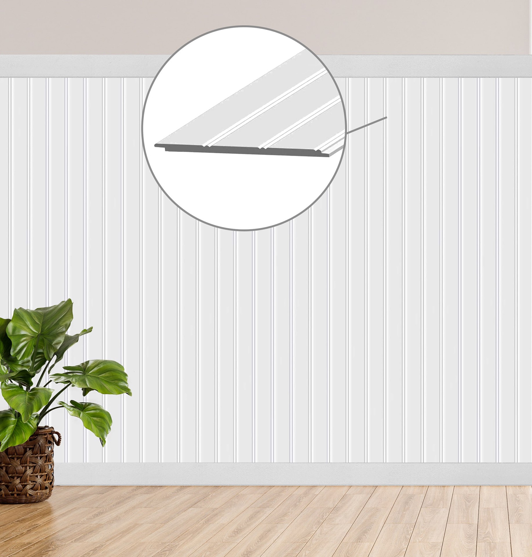 slide 5 of 6, ECHON 5/16-in x 7-5/16-in x 2-ft 9-61/64-in Reversible Unfinished White PVC Shiplap Beaded/Smooth Wall Plank 6 -Pack, 1 ct