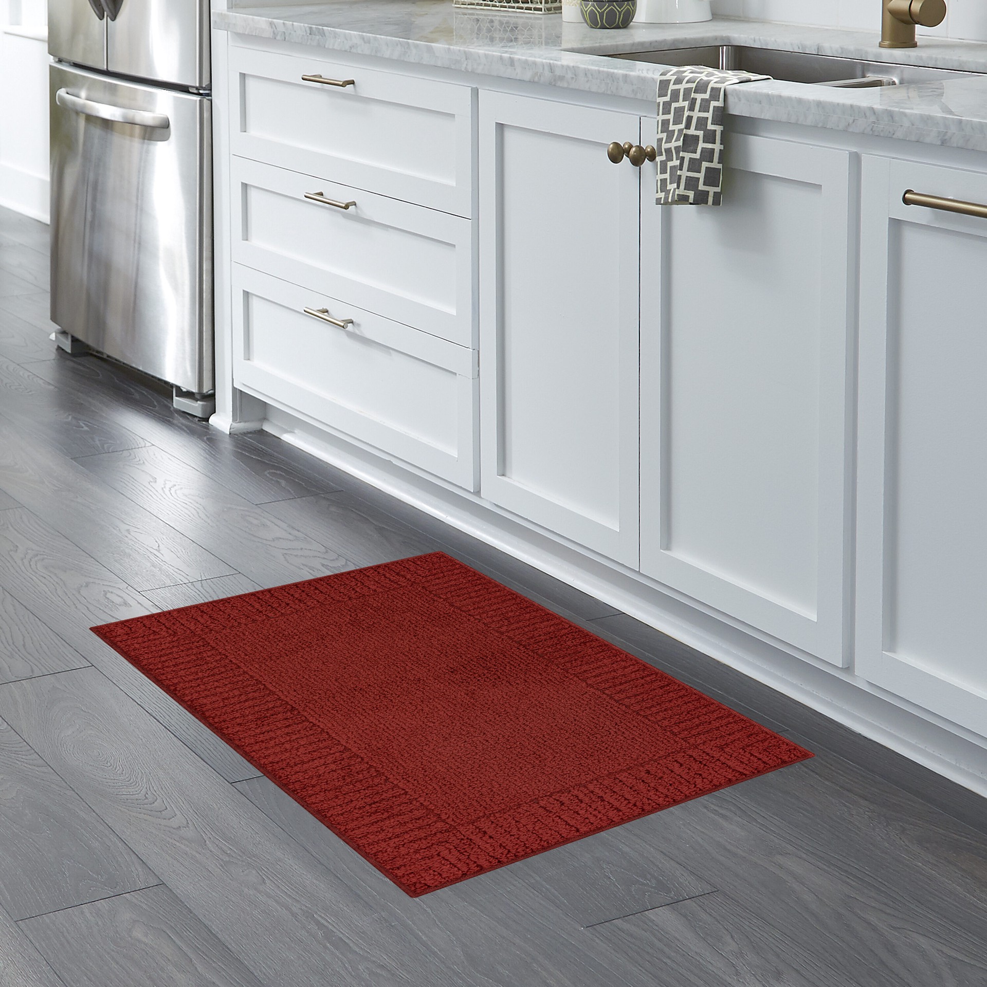 slide 1 of 6, Style Selections 2 x 3 (ft) Tufted Polyester Red Rectangular Indoor Border Machine washable Throw rug, 1 ct