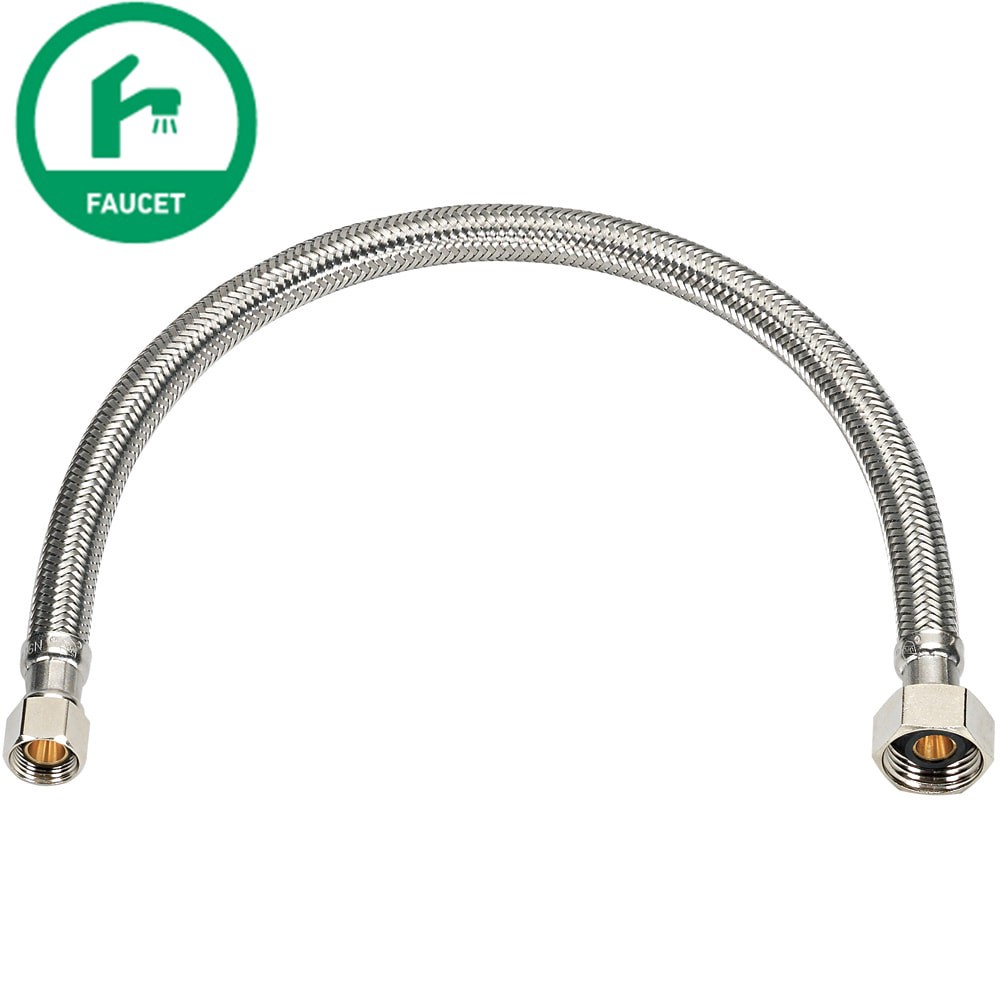 slide 1 of 6, RELIABILT 3/8-in compression x 1/2-in FIP x 12-in Braided stainless steel Flexible Faucet Supply Line, 1 ct