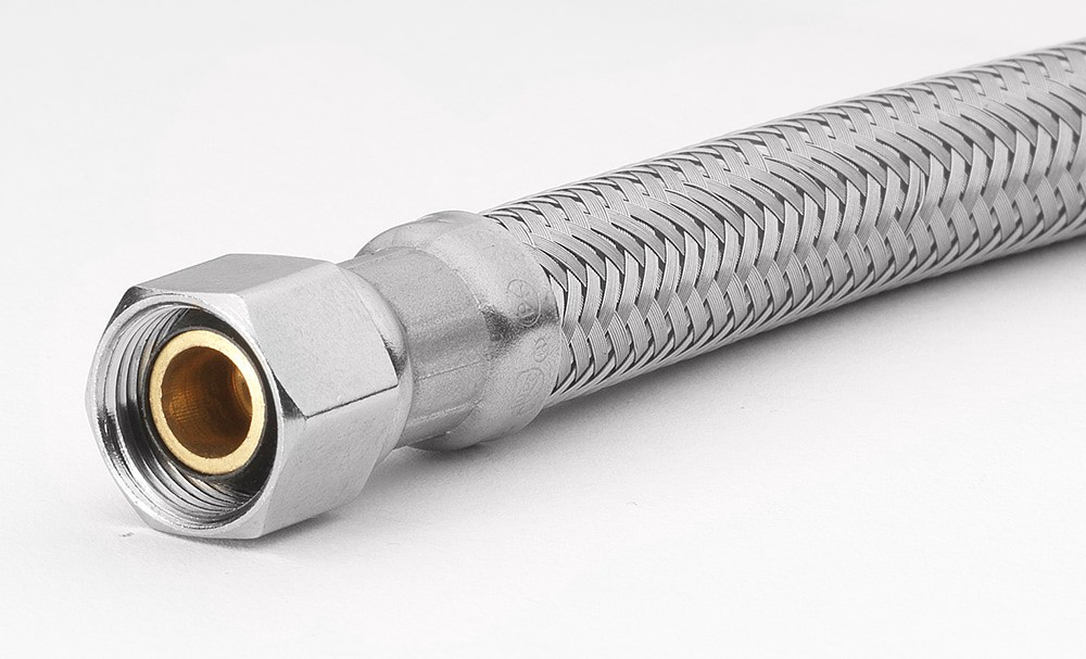 slide 3 of 6, RELIABILT 3/8-in compression x 7/8-in FIP x 12-in Braided stainless steel Flexible Toilet Supply Line, 1 ct