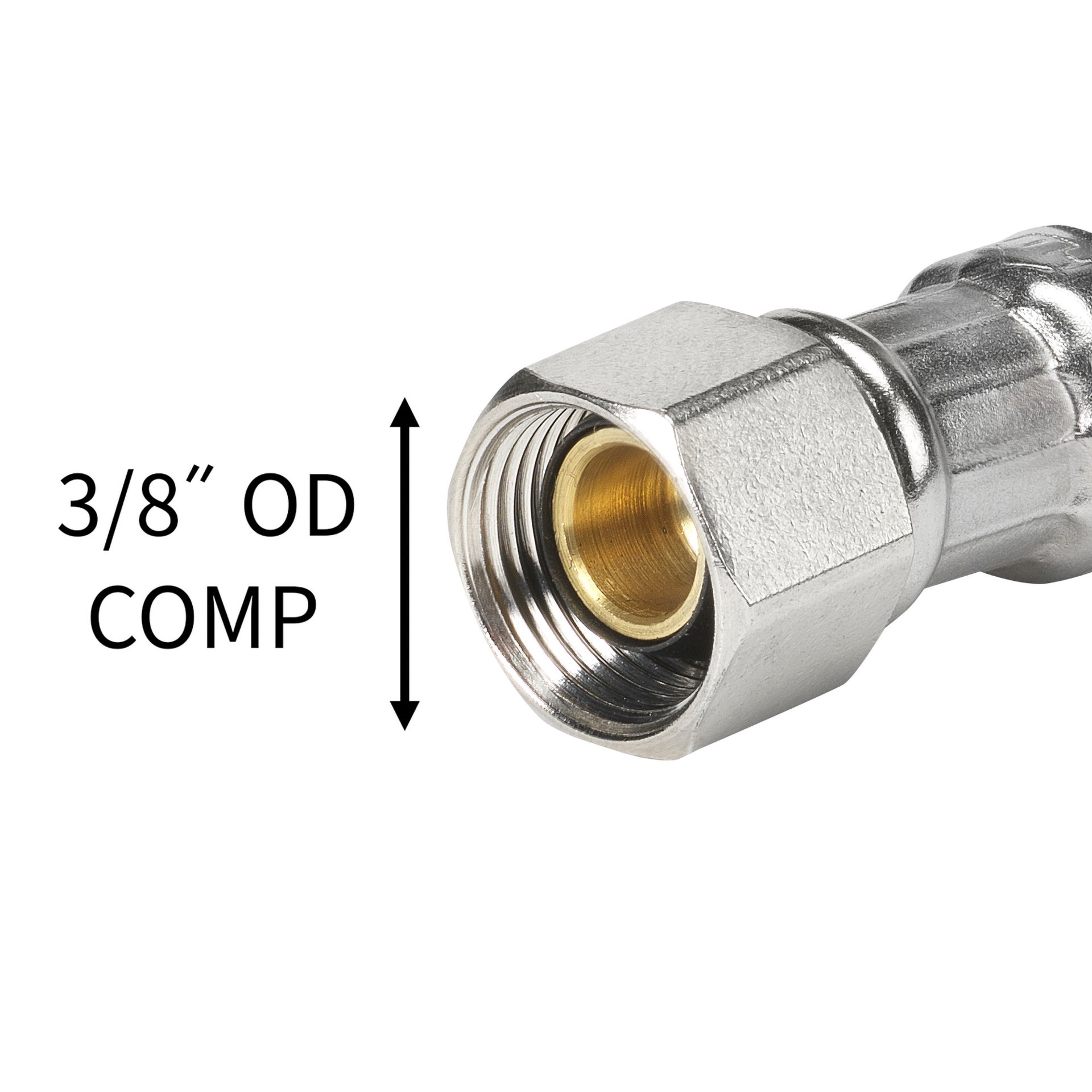 slide 6 of 6, RELIABILT 3/8-in compression x 7/8-in FIP x 12-in Braided stainless steel Flexible Toilet Supply Line, 1 ct