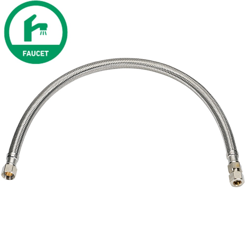 slide 1 of 6, RELIABILT 3/8-in compression x 3/8-in FIP x 16-in Braided stainless steel Flexible Faucet Supply Line, 1 ct