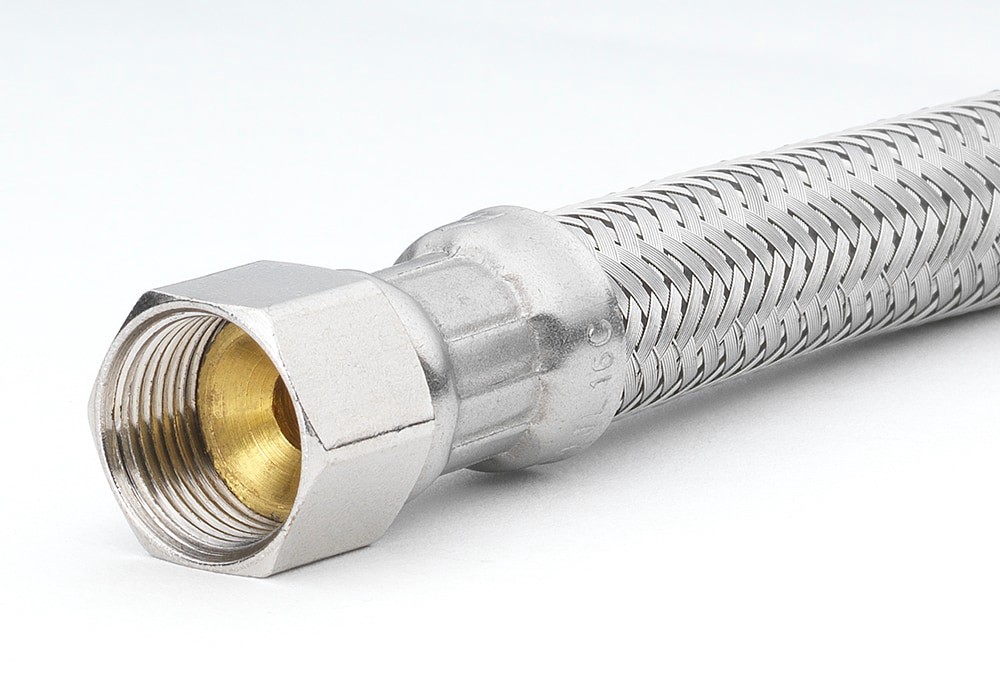 slide 3 of 6, RELIABILT 3/8-in flare x 7/8-in FIP x 12-in Braided stainless steel Flexible Toilet Supply Line, 1 ct