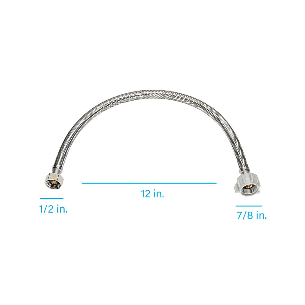 slide 2 of 6, RELIABILT 1/2-in FIP x 7/8-in FIP x 12-in Braided stainless steel Flexible Toilet Supply Line, 1 ct