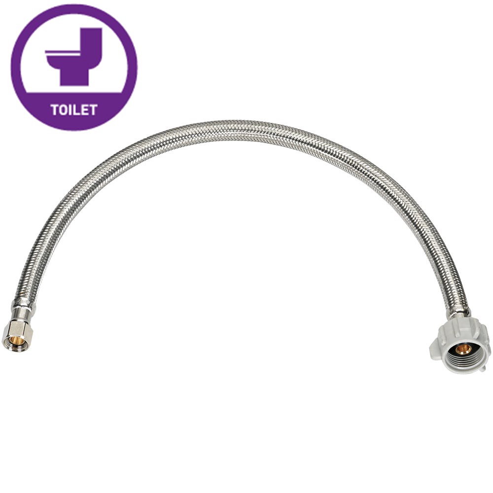 slide 1 of 6, RELIABILT 3/8-in compression x 7/8-in FIP x 16-in Braided stainless steel Flexible Toilet Supply Line, 1 ct