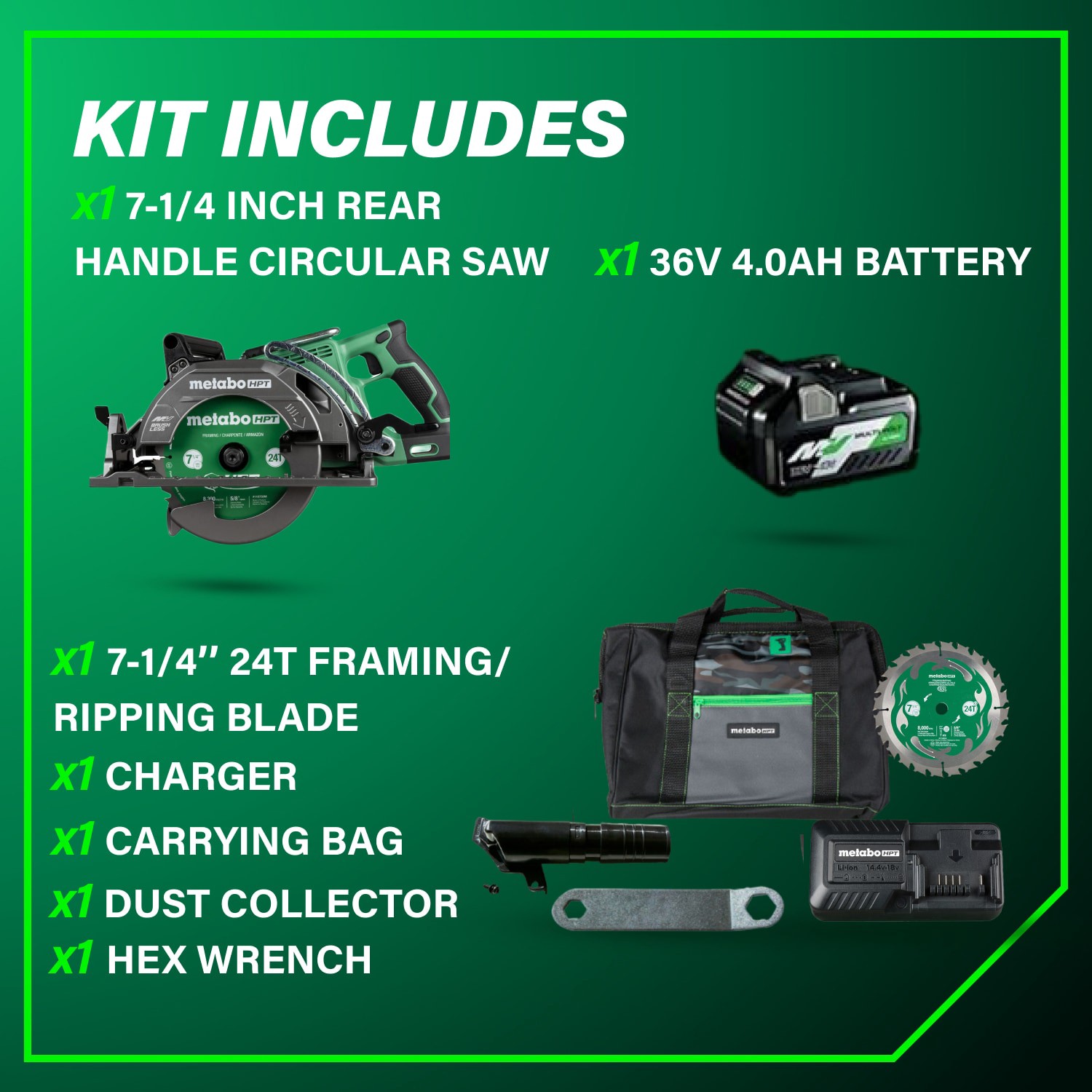 slide 5 of 6, Metabo HPT Multi-Volt 36-volt 4 -Amp 7-1/4-in Brushless Hybrid Capable Cordless Circular saw (Battery Included and Charger Included), 1 ct