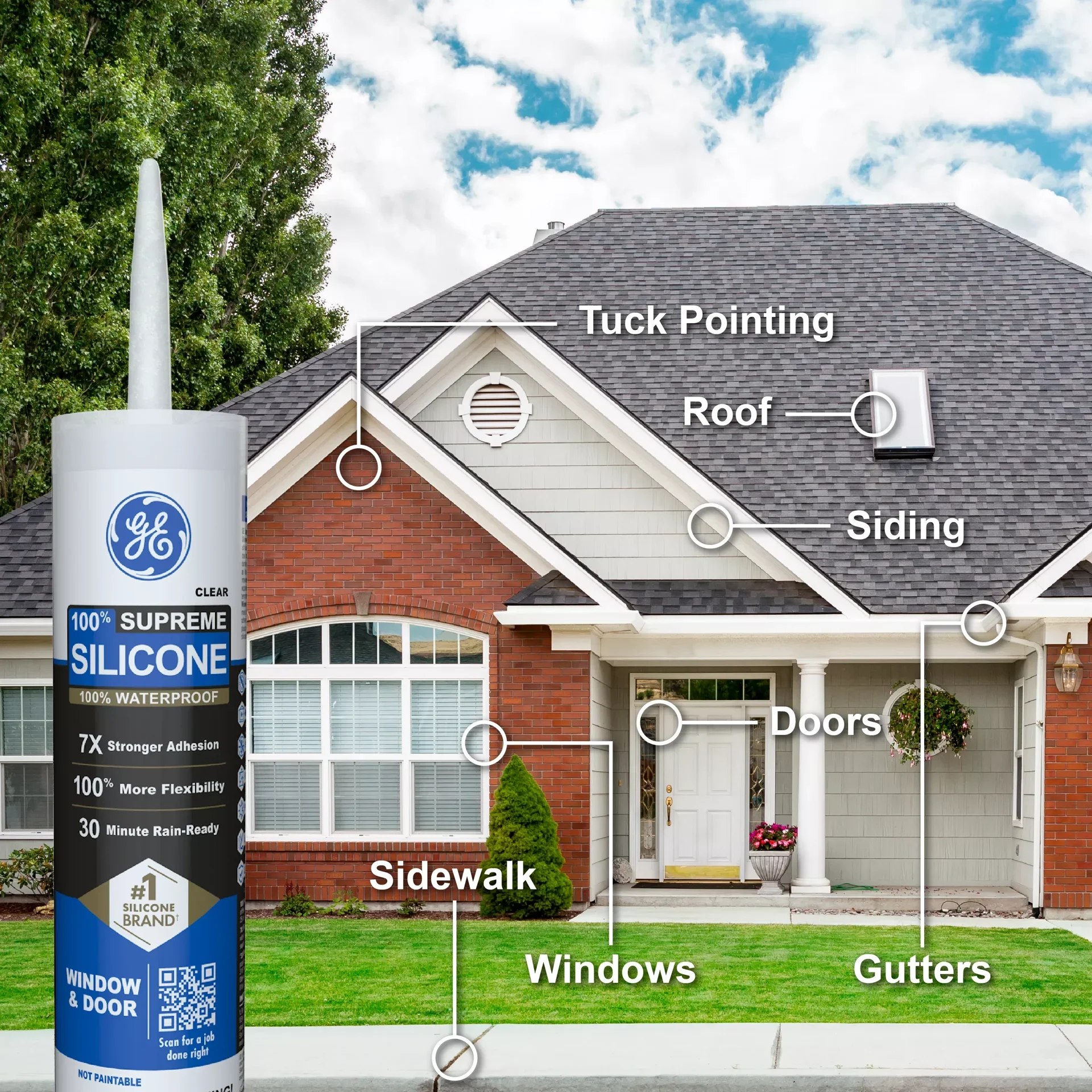slide 2 of 6, GE Supreme Silicone Windows, Doors, Floors 10.1-oz Window and Door Clear Silicone Caulk, 1 ct