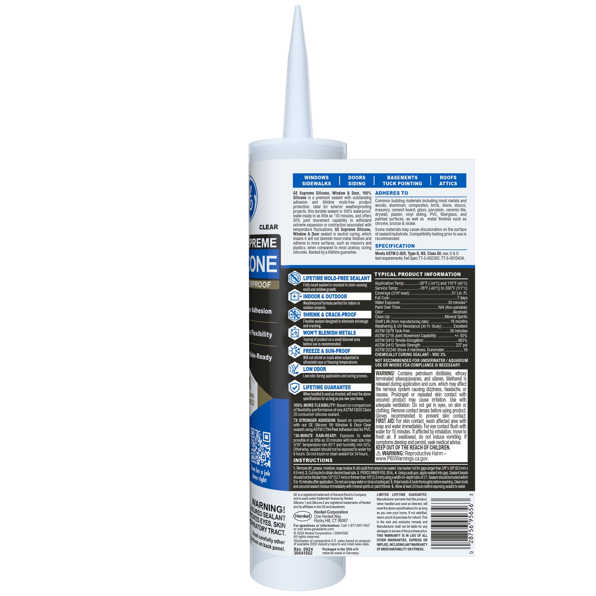 slide 3 of 6, GE Supreme Silicone Windows, Doors, Floors 10.1-oz Window and Door Clear Silicone Caulk, 1 ct