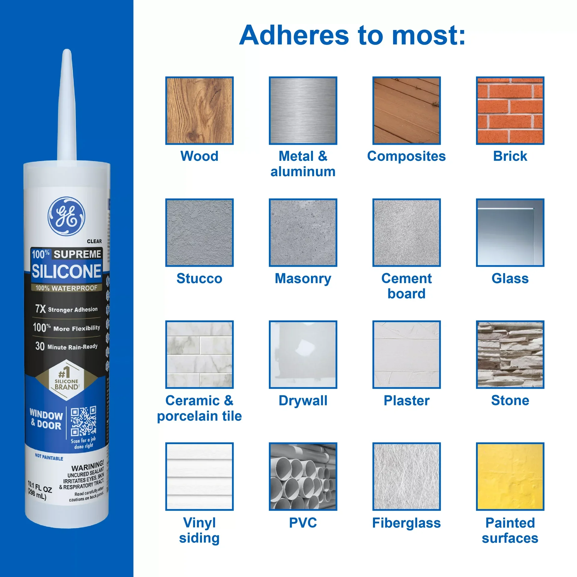 slide 6 of 6, GE Supreme Silicone Windows, Doors, Floors 10.1-oz Window and Door Clear Silicone Caulk, 1 ct