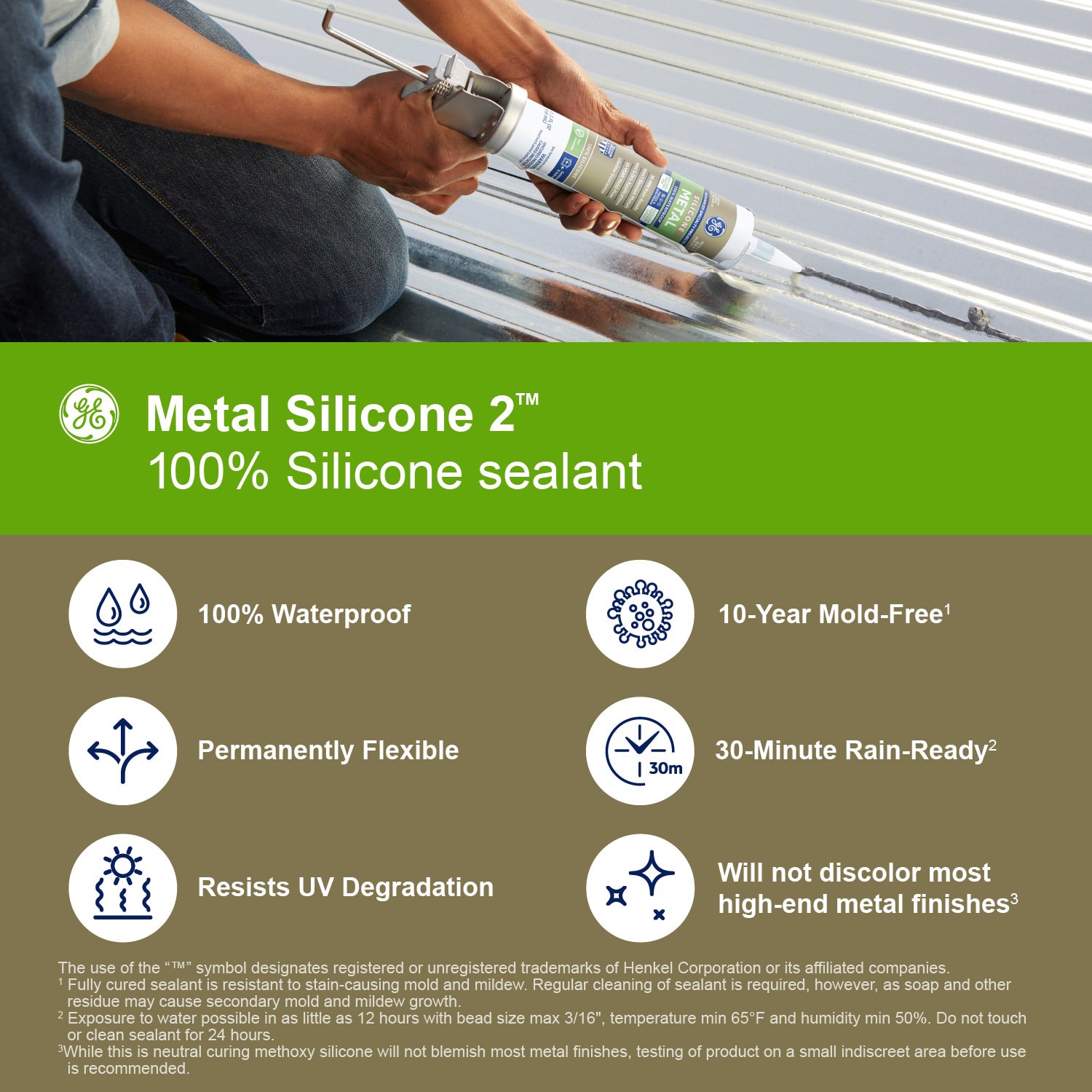 slide 4 of 6, GE Advanced Silicone 2 Specialty Metal 10.1-oz Exterior and Specialty Metallic Gray Silicone Caulk, 1 ct