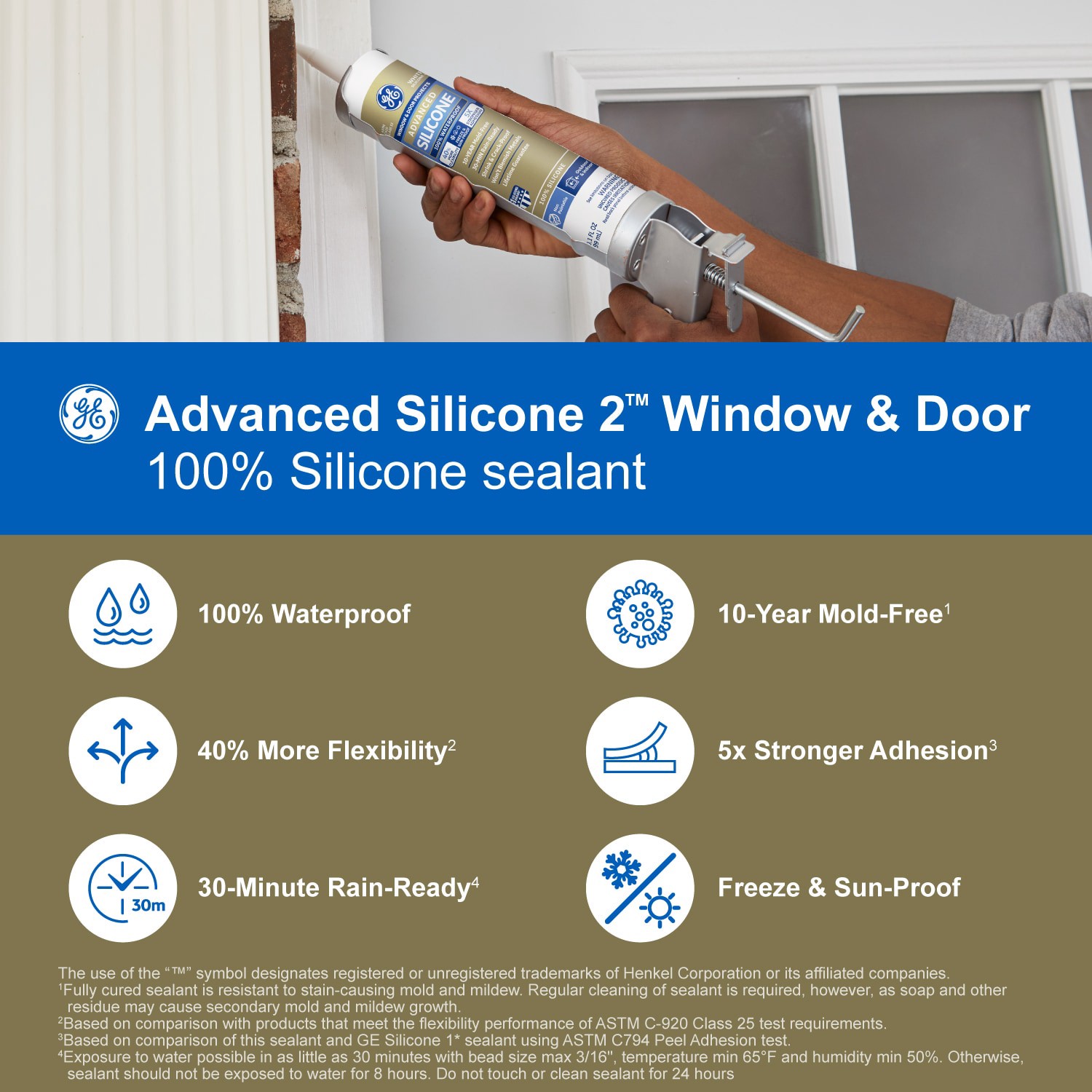 slide 4 of 6, GE Advanced Silicone 2 Windows, Doors, Exteriors 10.1-oz Window and Door Light Gray Silicone Caulk, 1 ct