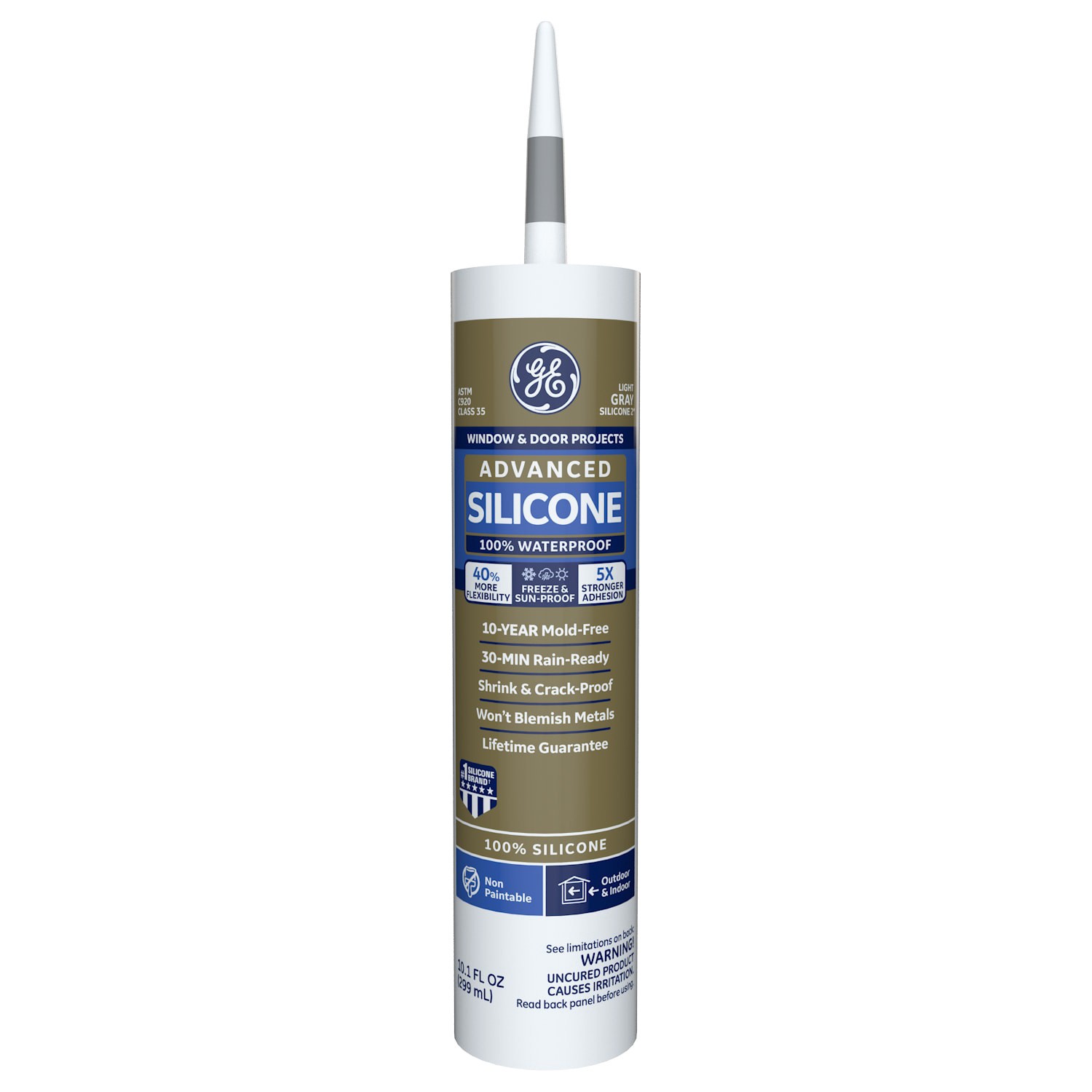 slide 1 of 6, GE Advanced Silicone 2 Windows, Doors, Exteriors 10.1-oz Window and Door Light Gray Silicone Caulk, 1 ct
