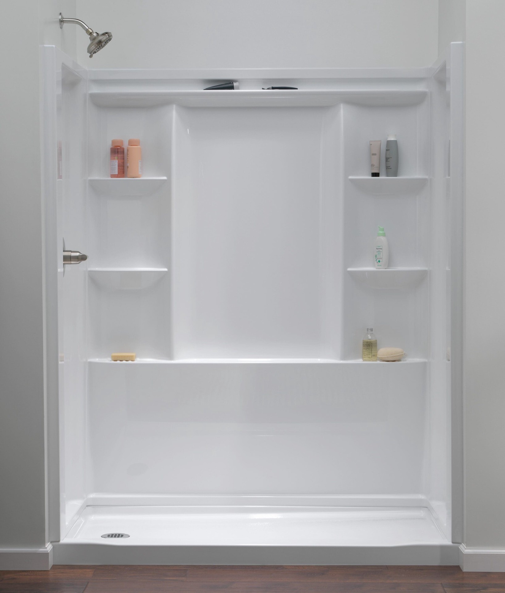 slide 2 of 6, Delta EverEdge 32-in W x 60-in L Left High Gloss White Single Threshold Rectangle Shower Pan Base with 5-in H Threshold, 1 ct