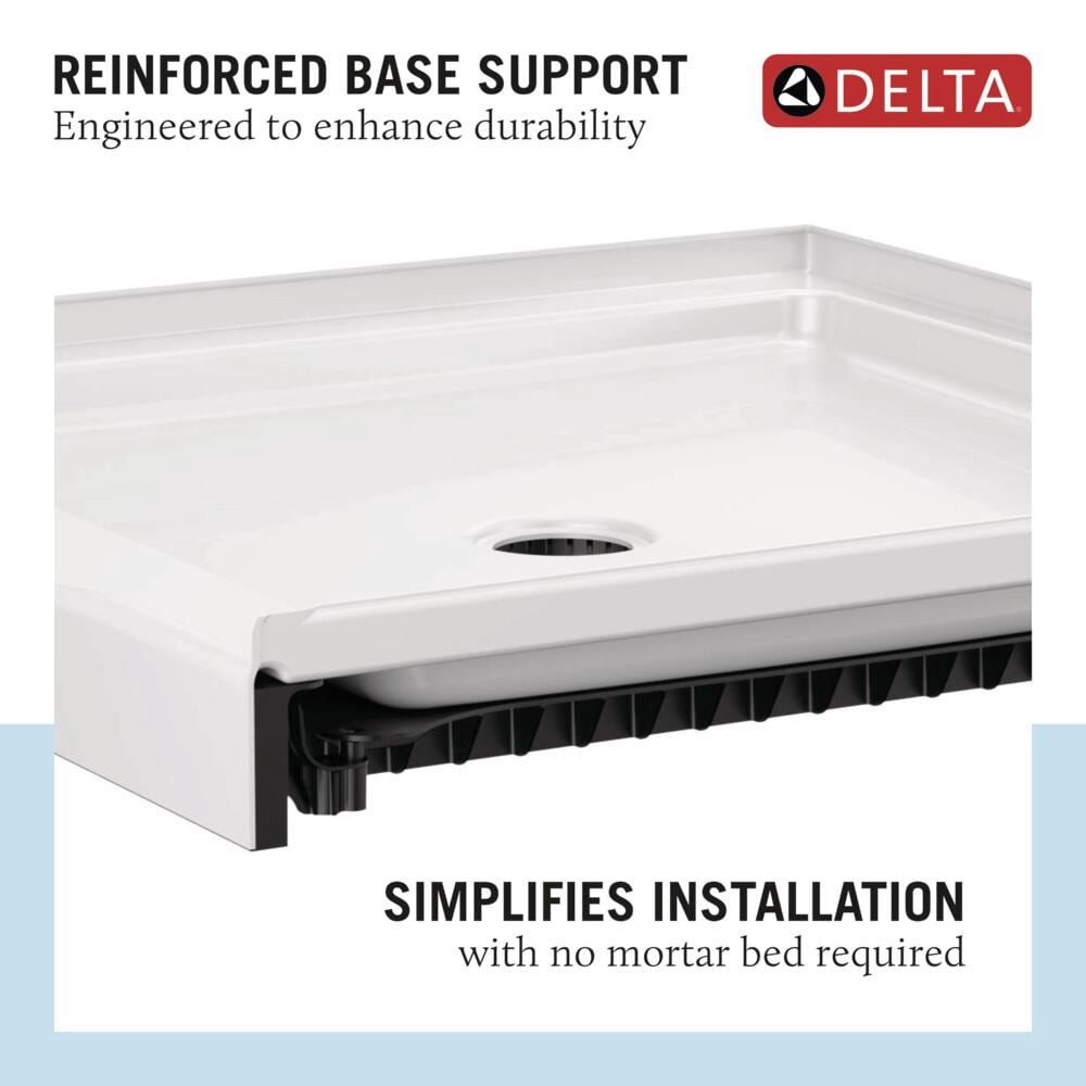 slide 4 of 6, Delta EverEdge 32-in W x 60-in L Left High Gloss White Single Threshold Rectangle Shower Pan Base with 5-in H Threshold, 1 ct