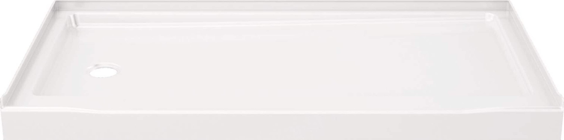 slide 1 of 6, Delta EverEdge 32-in W x 60-in L Left High Gloss White Single Threshold Rectangle Shower Pan Base with 5-in H Threshold, 1 ct