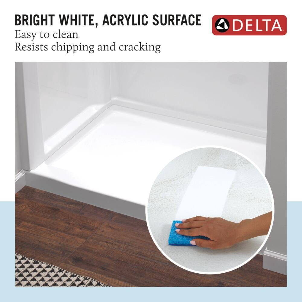 slide 5 of 6, Delta EverEdge 32-in W x 60-in L Right High Gloss White Single Threshold Rectangle Shower Pan Base with 5-in H Threshold, 1 ct