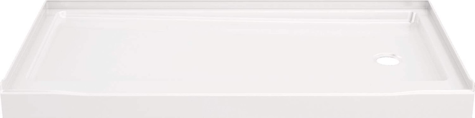 slide 1 of 6, Delta EverEdge 32-in W x 60-in L Right High Gloss White Single Threshold Rectangle Shower Pan Base with 5-in H Threshold, 1 ct