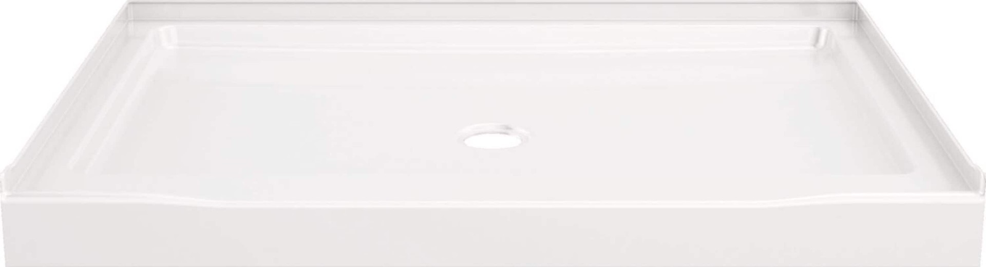 slide 1 of 6, Delta EverEdge 48-in W x 34-in L Center High Gloss White Single Threshold Rectangle Shower Pan Base with 5-in H Threshold, 1 ct