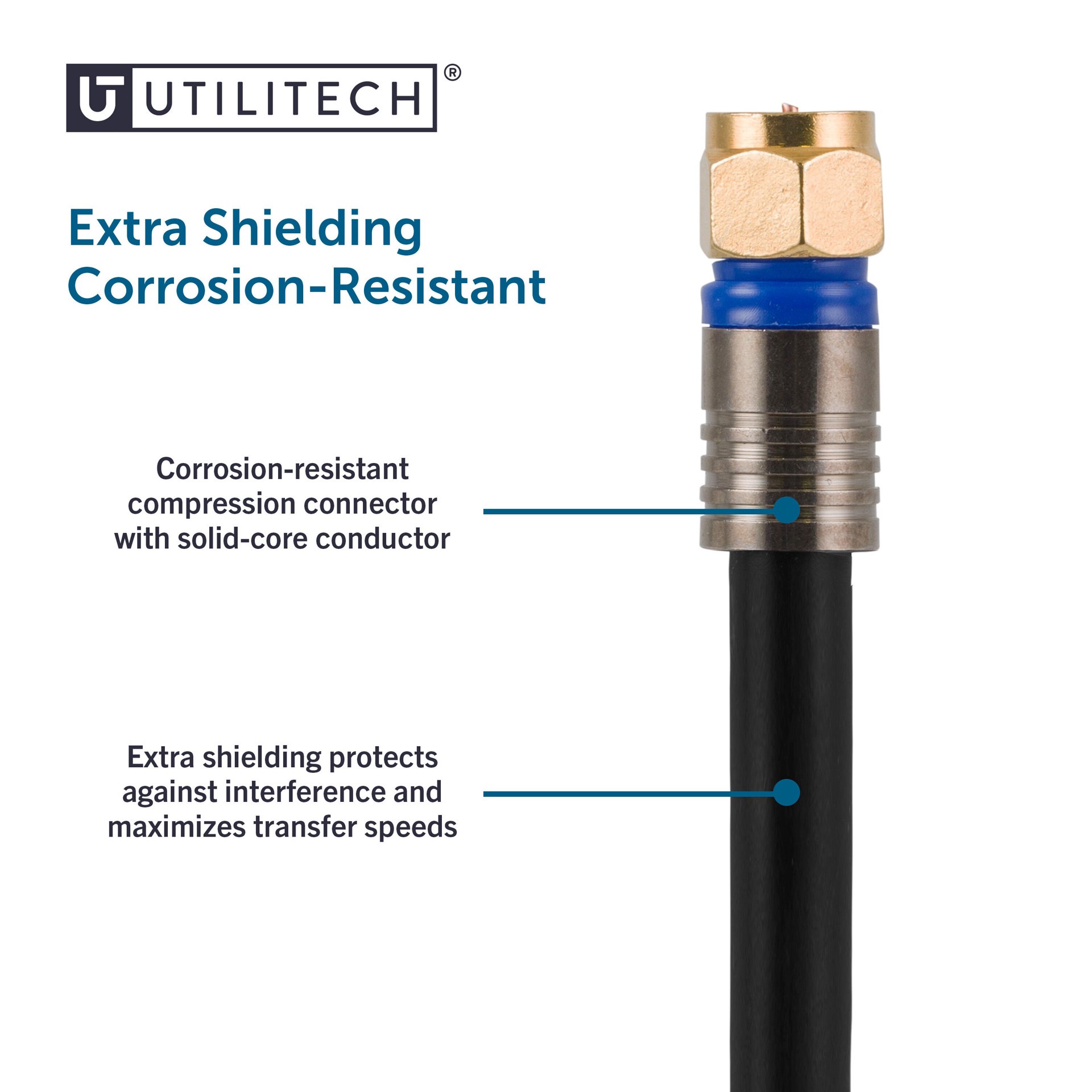 slide 3 of 6, Utilitech 50-ft RG6-Quad Shield Black Coaxial Cable, 1 ct