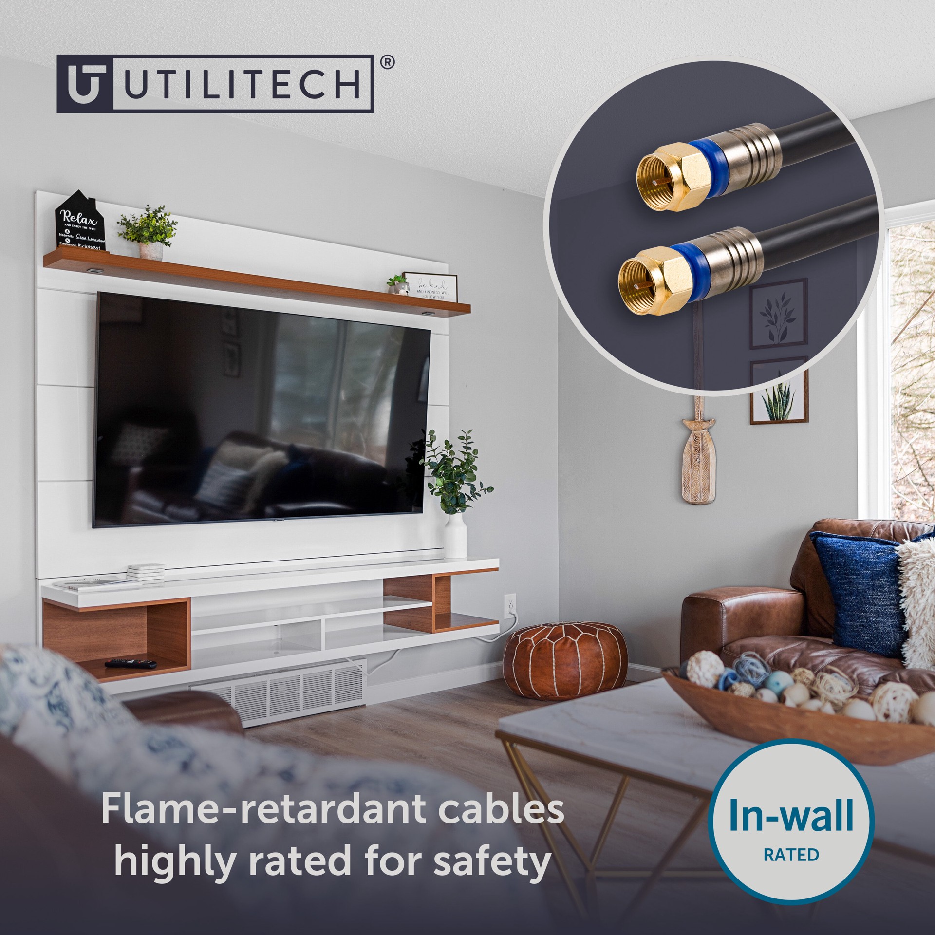 slide 5 of 6, Utilitech 50-ft RG6-Quad Shield Black Coaxial Cable, 1 ct