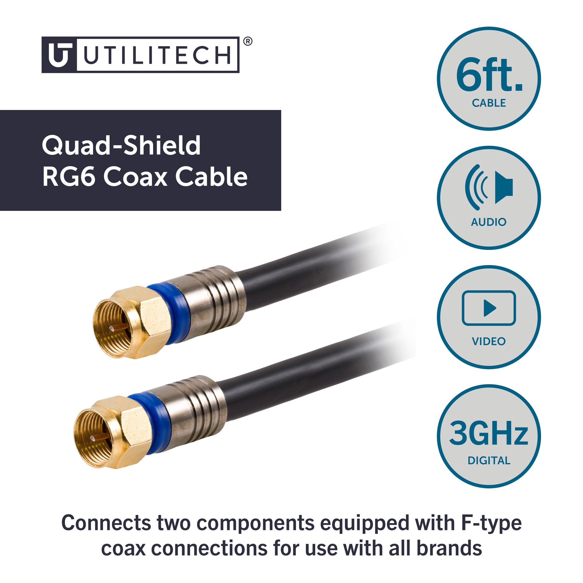 slide 2 of 6, Utilitech 6-ft RG6 Black Coaxial Cable, 1 ct