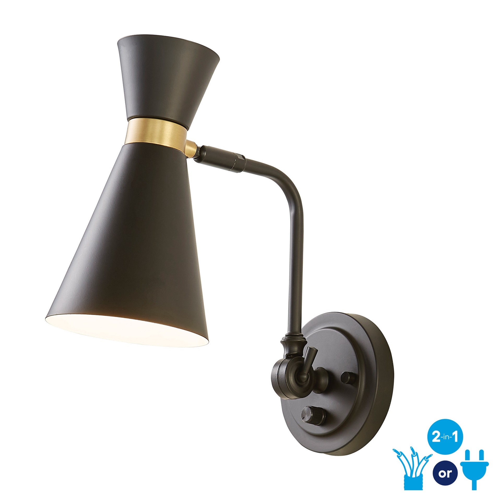 slide 1 of 6, allen + roth Huston 5-in W 1 -Light Matte Black Farmhouse Wall Sconce, 1 ct