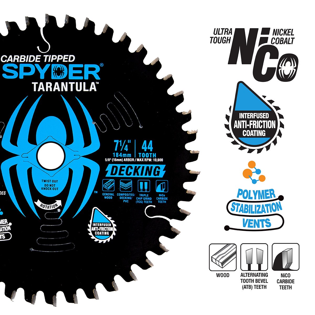 slide 4 of 6, Spyder Decking 7-1/4-in 44-Tooth Tungsten Carbide-tipped Steel Circular Saw Blade, 1 ct