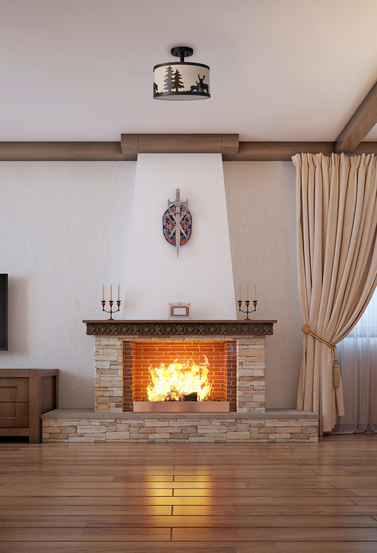 slide 6 of 6, allen + roth Hendersonville 3 -Light 13-in Matte Bronze Semi Flush Mount Light, 1 ct