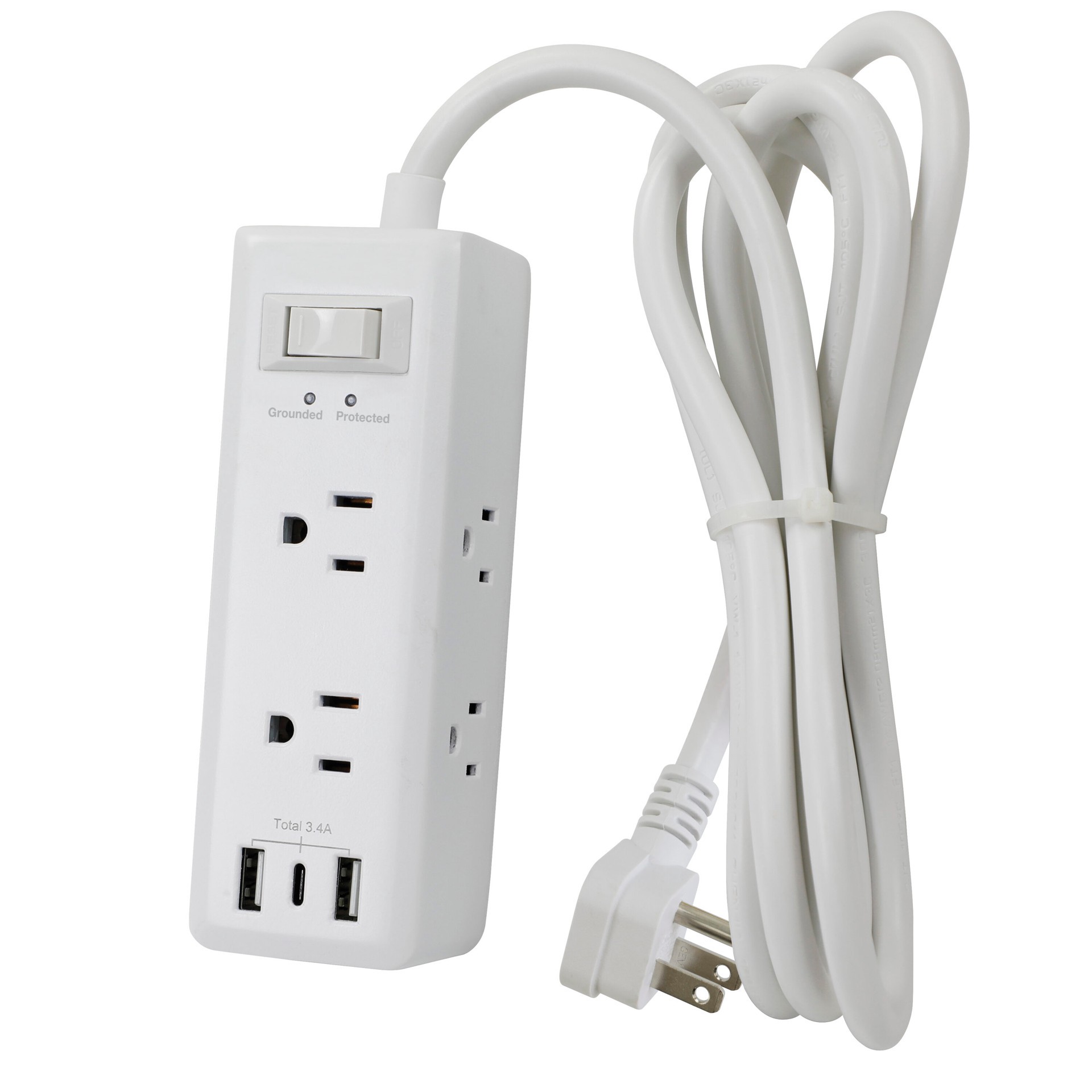 slide 3 of 5, Utilitech 6-ft Indoor 6 -Outlet 600 Joules 600 -Watts 600VA White Indoor USB AC Surge Protector, 1 ct