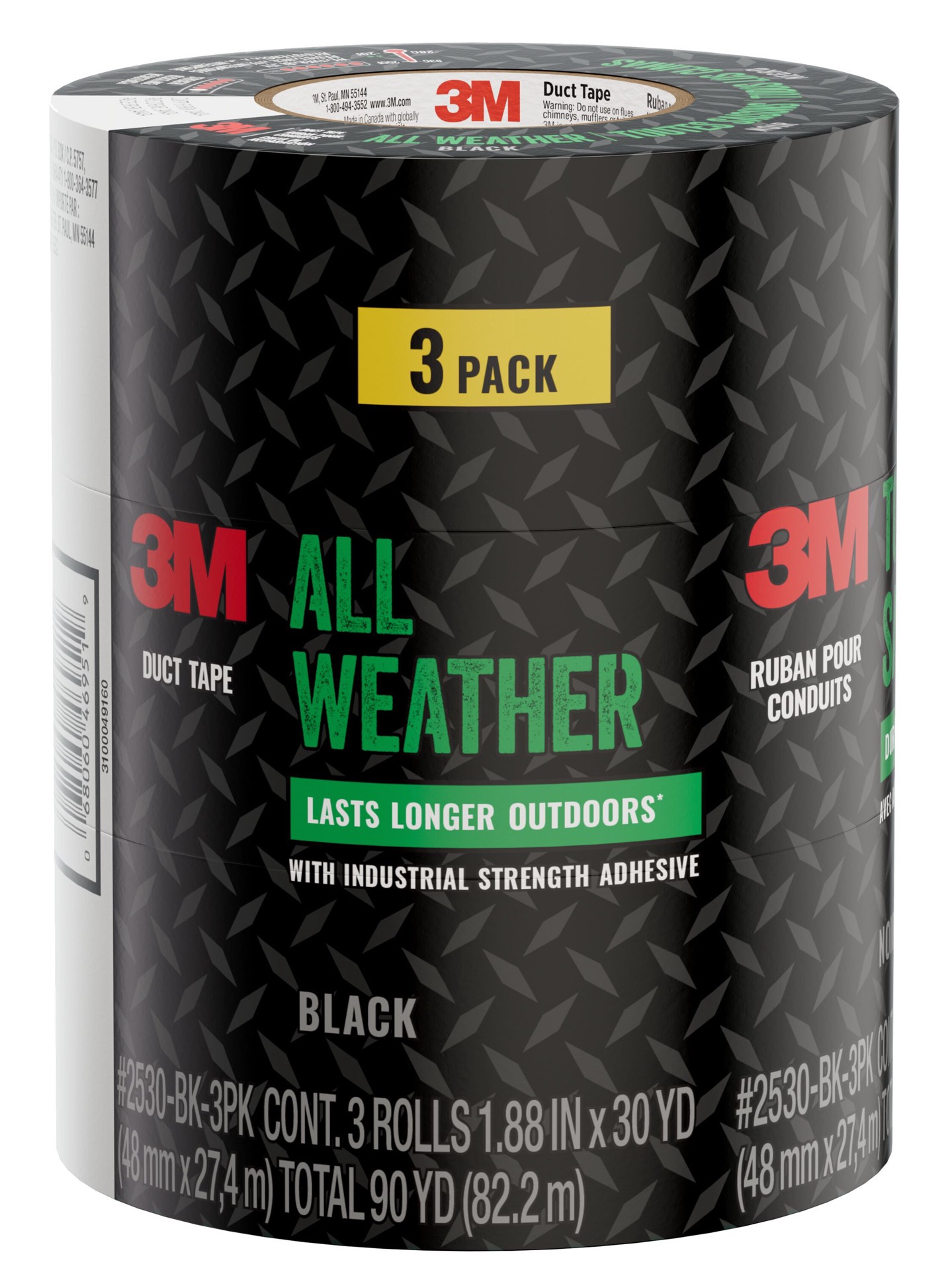 slide 2 of 6, 3M Super Tough Heavy Duty All Weather Black Rubberized Duct Tape 1.88-in x 30 Yard(s) 3 -Pack, 1 ct