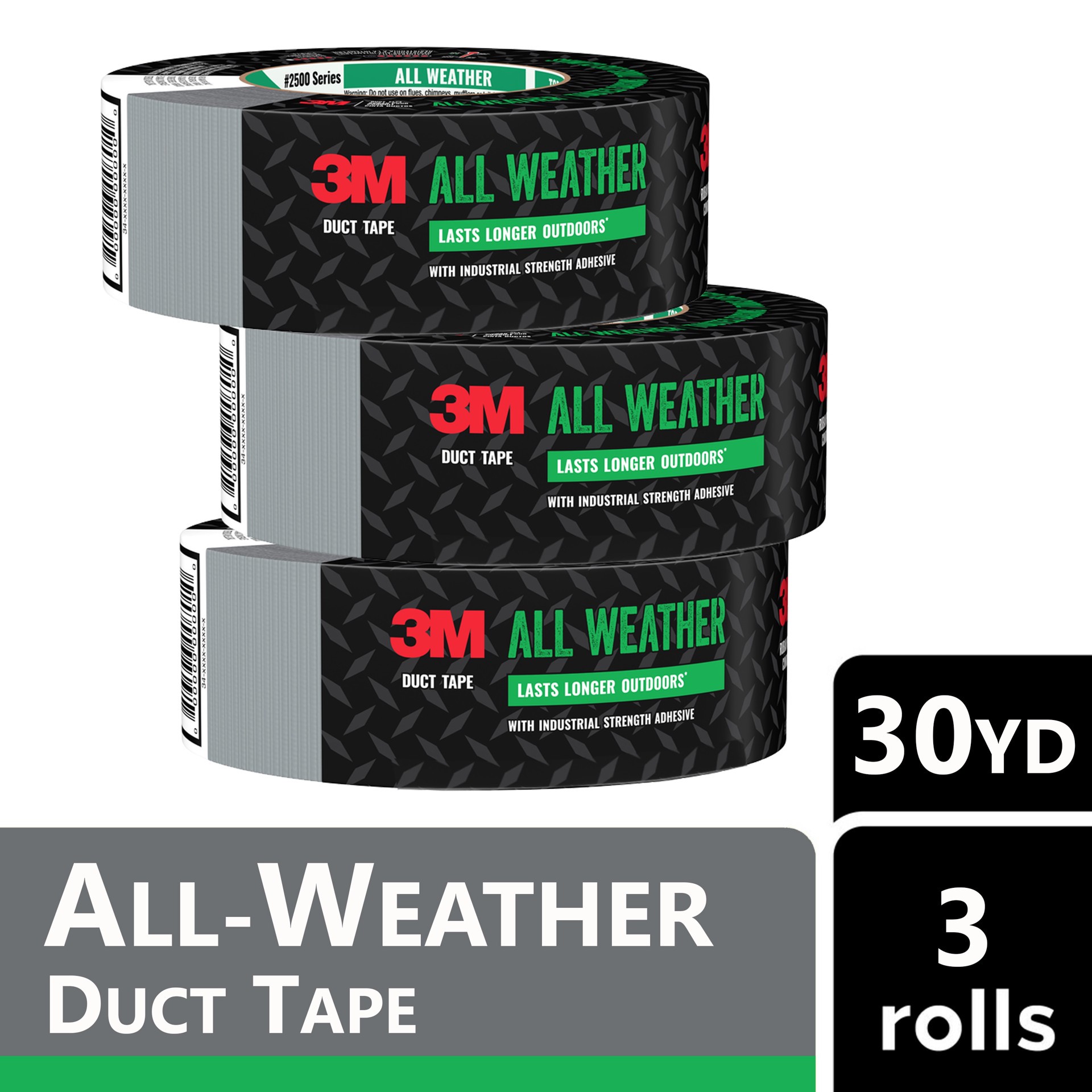 slide 1 of 6, 3M Super Tough Heavy Duty All Weather Black Rubberized Duct Tape 1.88-in x 30 Yard(s) 3 -Pack, 1 ct
