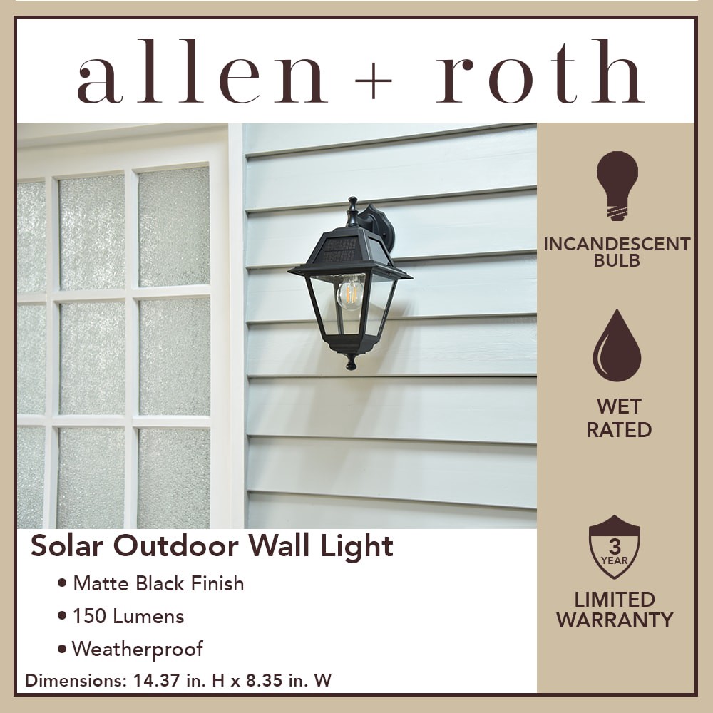 slide 5 of 6, allen + roth Solar Wall Lantern 1 -Light 14.37-in H Matte Black Solar Outdoor Wall Light, 1 ct