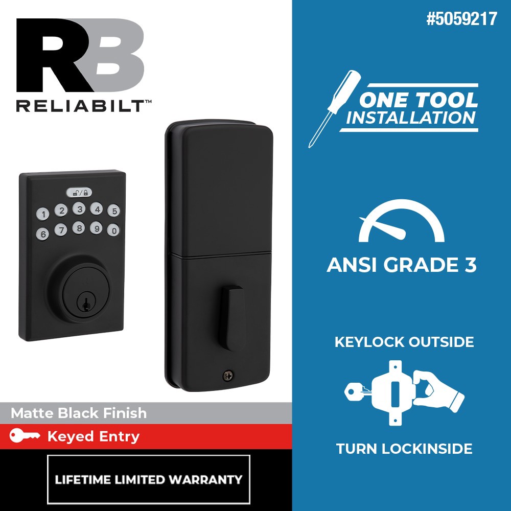 slide 2 of 2, RELIABILT Bragg Matte Black Single Cylinder Electronic Deadbolt Lighted Keypad, 1 ct