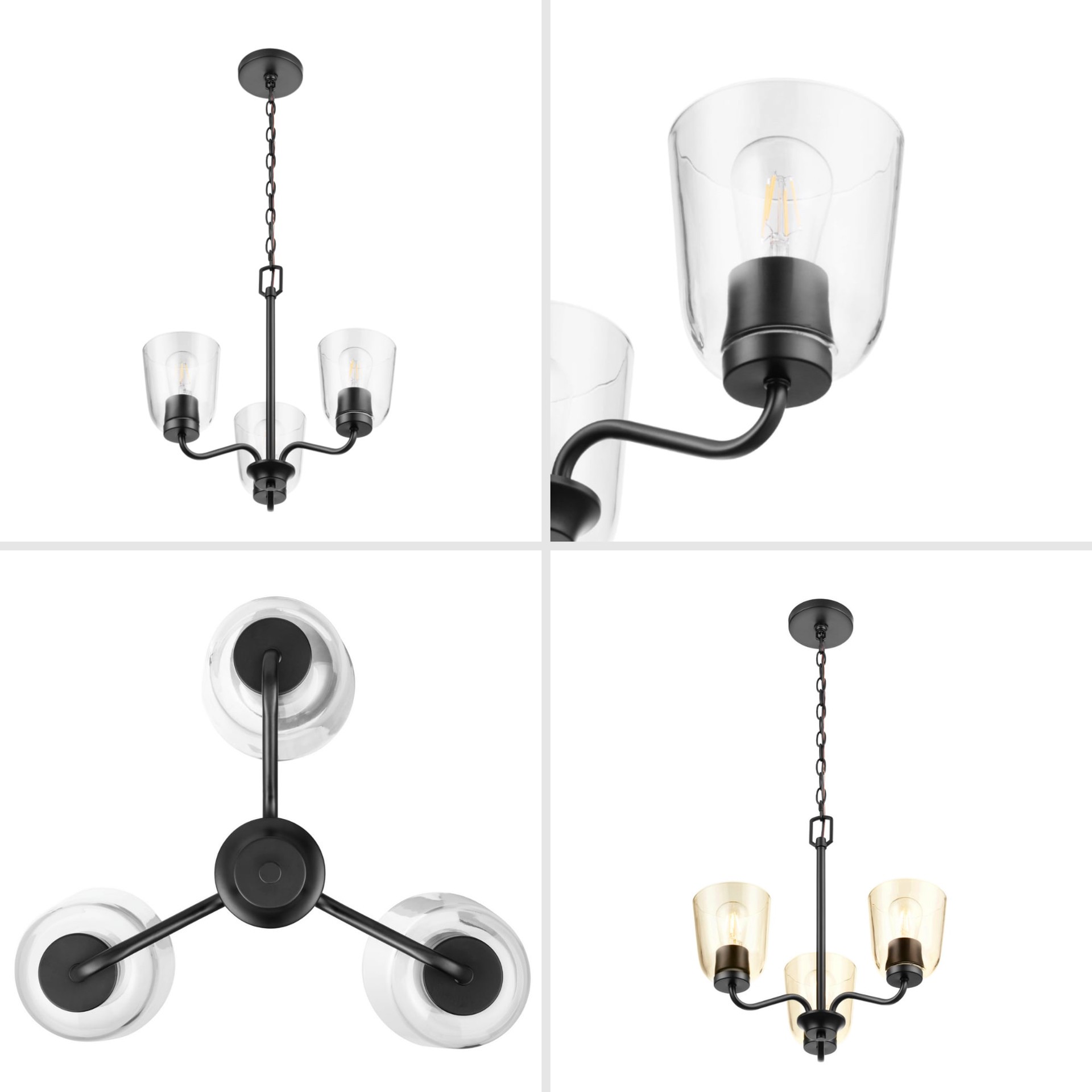 slide 5 of 6, Project Source Traywick 3 -Light Matte Black Transitional For Use in Bedrooms, Dining Rooms, Foyers, Kitchens, Living Rooms Chandelier, 1 ct