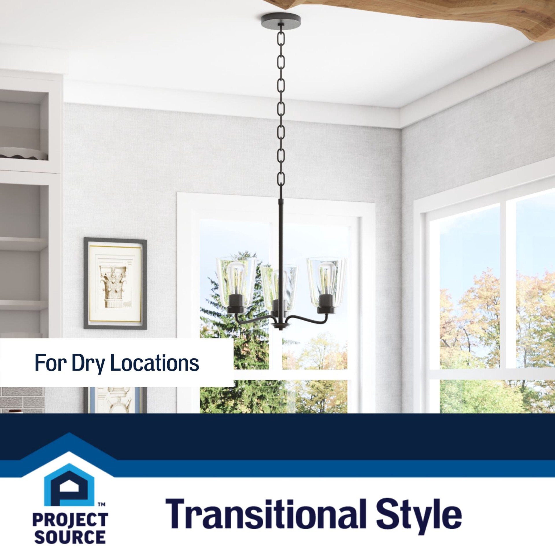 slide 6 of 6, Project Source Traywick 3 -Light Matte Black Transitional For Use in Bedrooms, Dining Rooms, Foyers, Kitchens, Living Rooms Chandelier, 1 ct