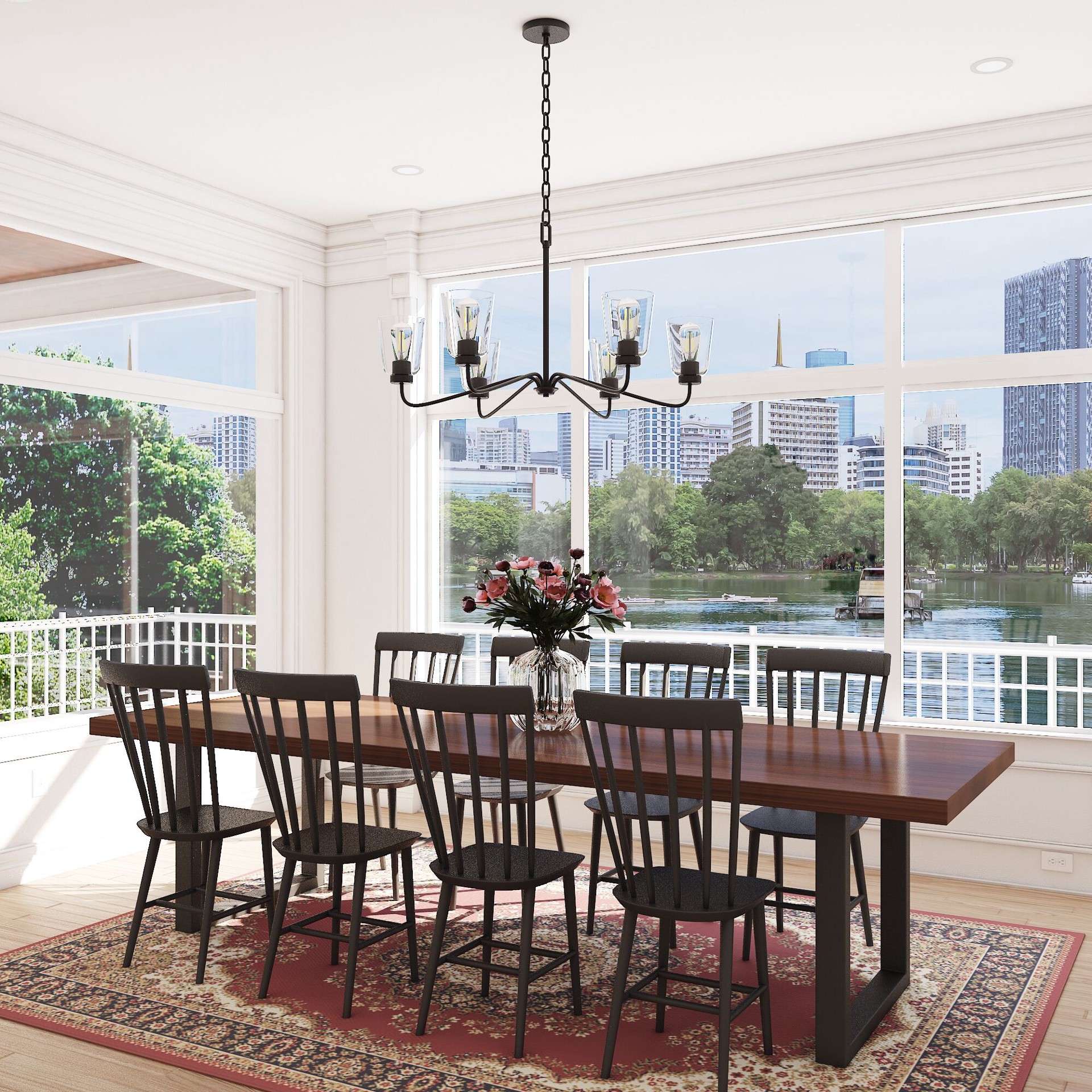 slide 4 of 6, Project Source Traywick 6 -Light Matte Black Transitional For Use in Bedrooms, Dining Rooms, Foyers, Kitchens, Living Rooms Chandelier, 1 ct