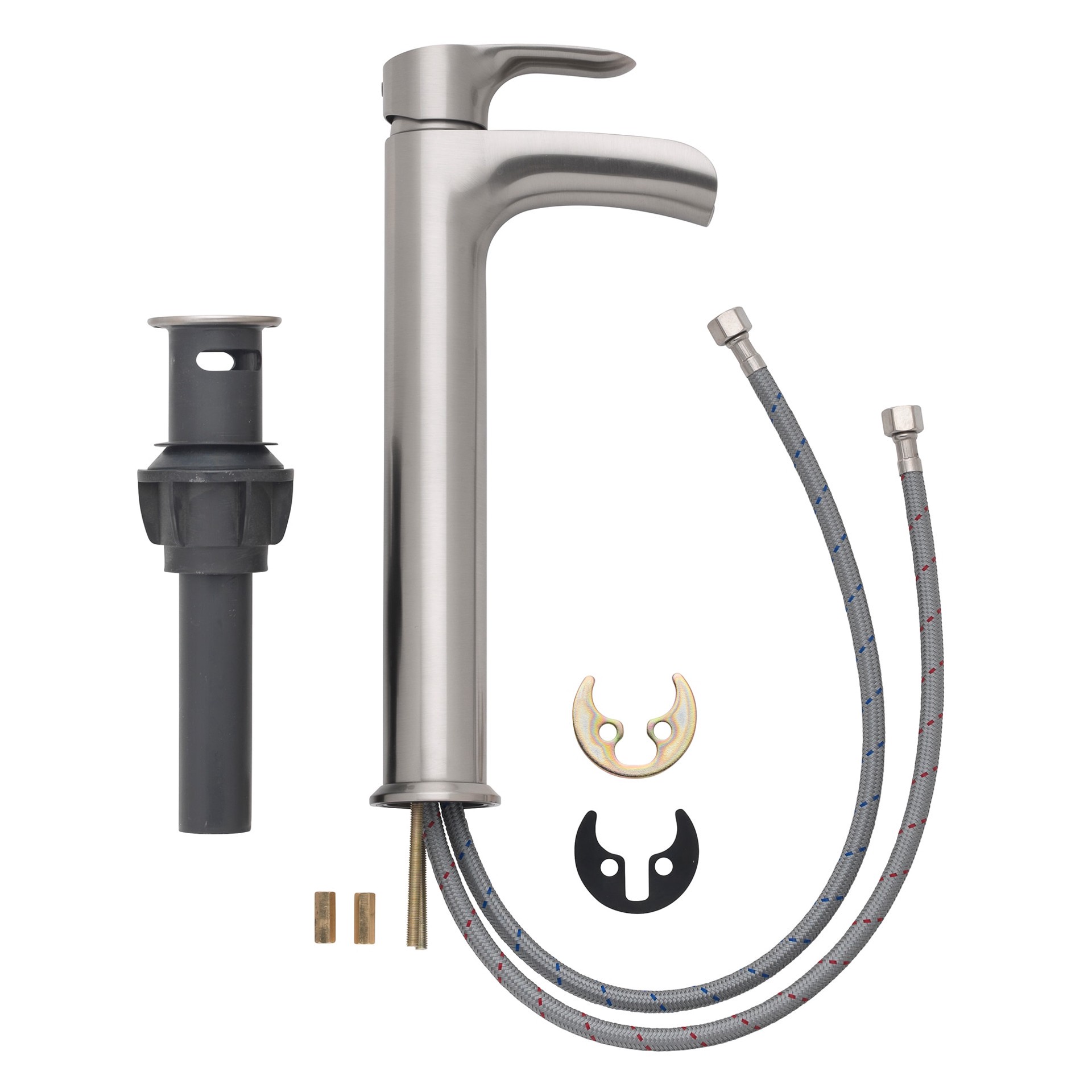 slide 4 of 6, allen + roth Eliza Brushed nickel Vessel 1-handle WaterSense Waterfall Residential Handle Bathroom Sink Faucet with Drain, 1 ct