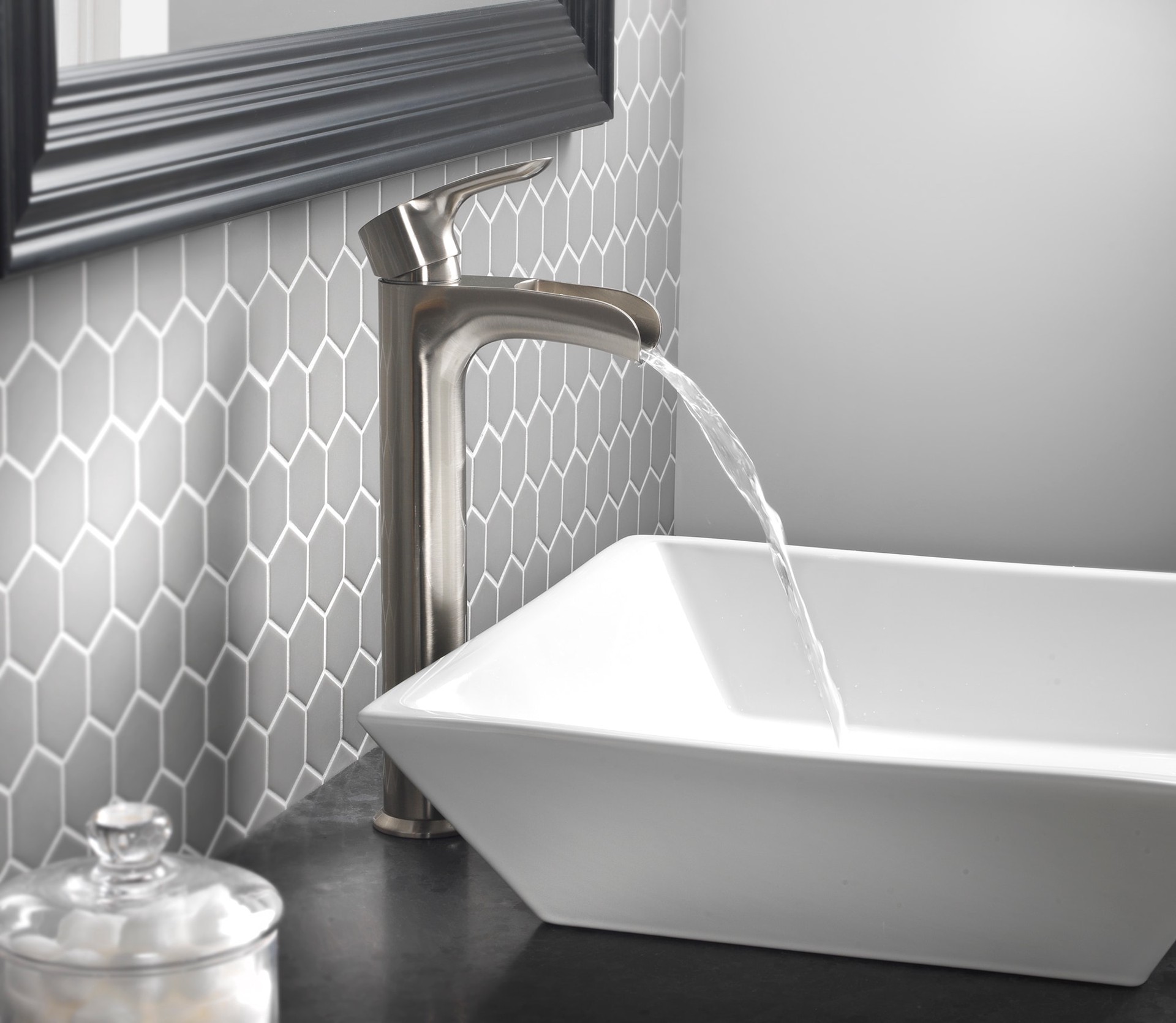 slide 6 of 6, allen + roth Eliza Brushed nickel Vessel 1-handle WaterSense Waterfall Residential Handle Bathroom Sink Faucet with Drain, 1 ct