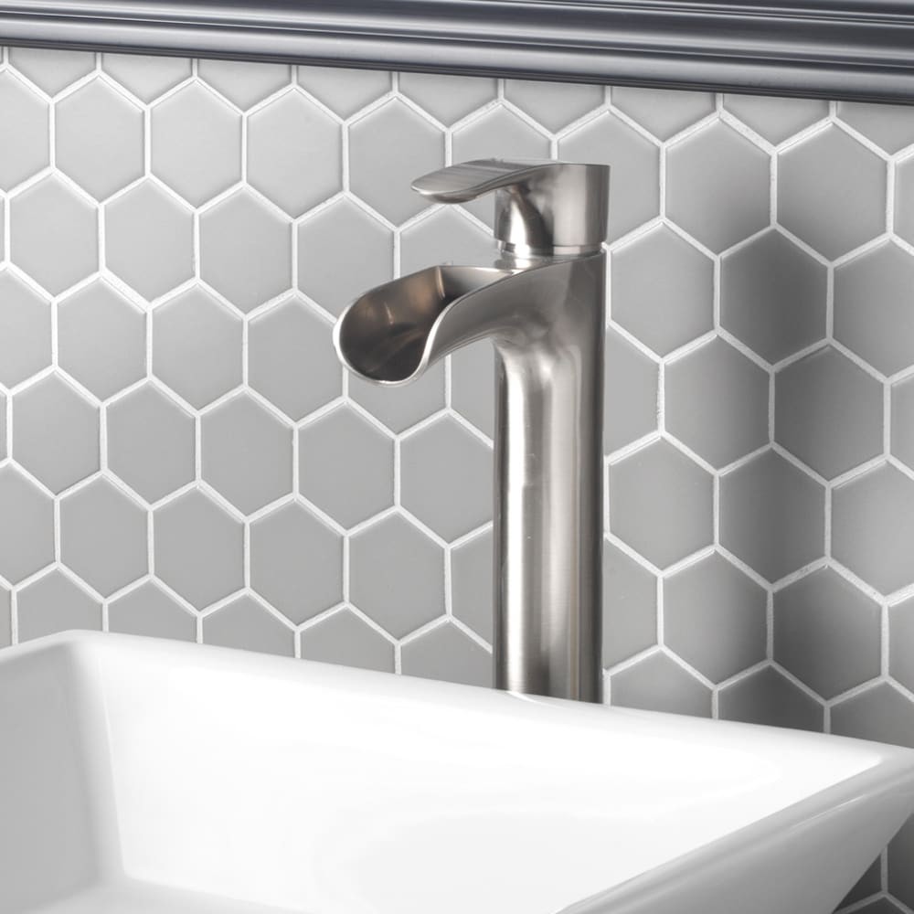 slide 1 of 6, allen + roth Eliza Brushed nickel Vessel 1-handle WaterSense Waterfall Residential Handle Bathroom Sink Faucet with Drain, 1 ct