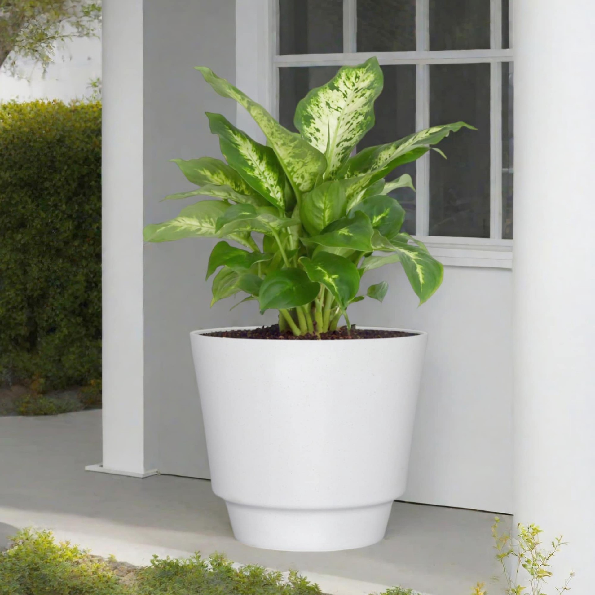 slide 2 of 6, allen + roth Round 15.24-in W x 15.24-in L White Recycled plastic Indoor/Outdoor Planter, 1 ct