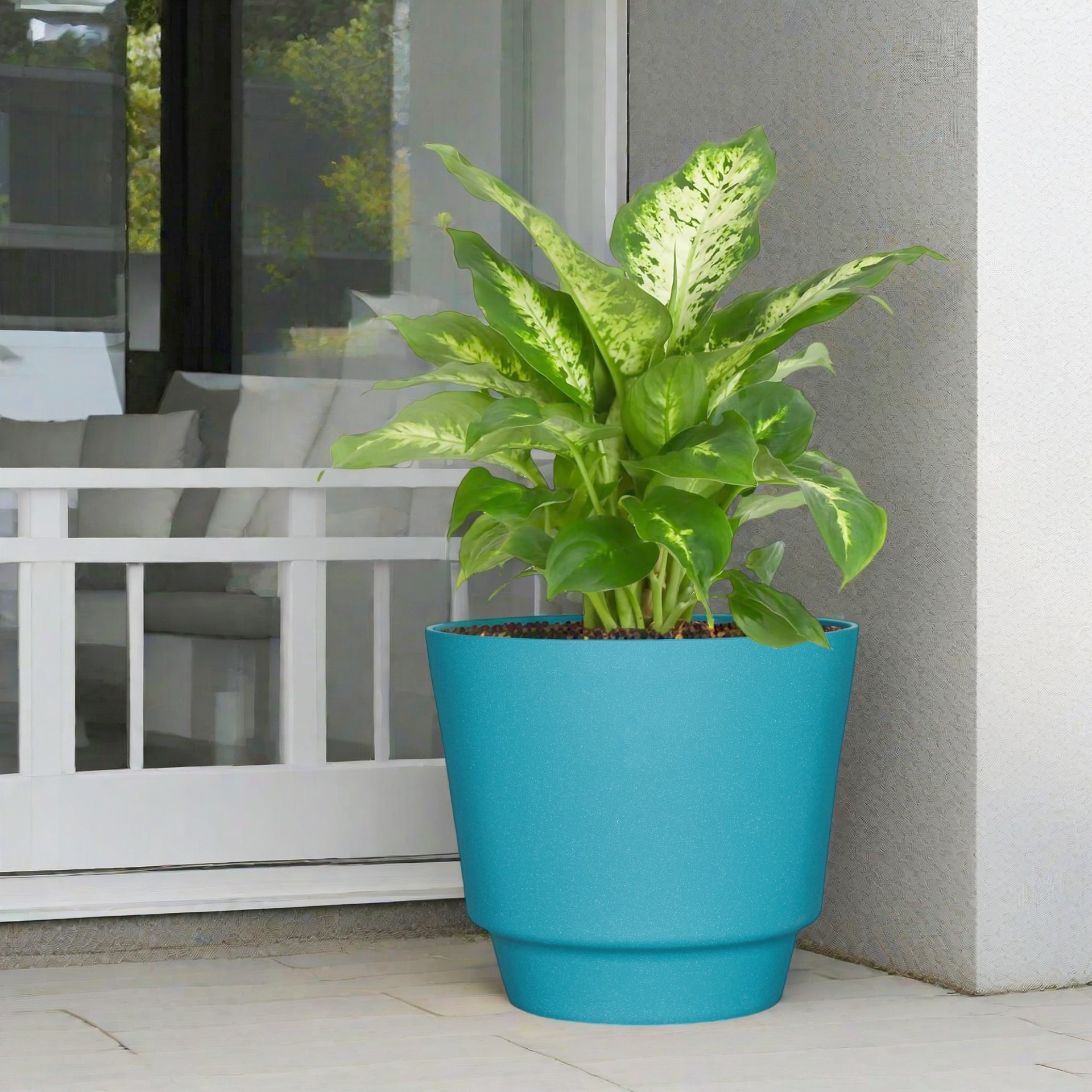 slide 2 of 6, allen + roth Round 11.46-in W x 11.46-in L Blue Recycled plastic Indoor/Outdoor Planter, 1 ct