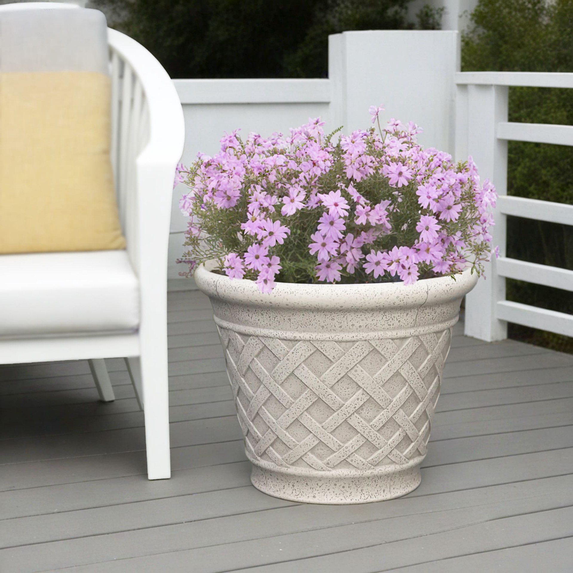slide 2 of 6, allen + roth 14.96-in W x 14.96-in L Off-white Resin Indoor/Outdoor Planter, 1 ct