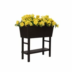 Polymer Outdoor Products Resin Brown 32.25-in W x 14.5-in L x 31.1-in H Raised Planter Box