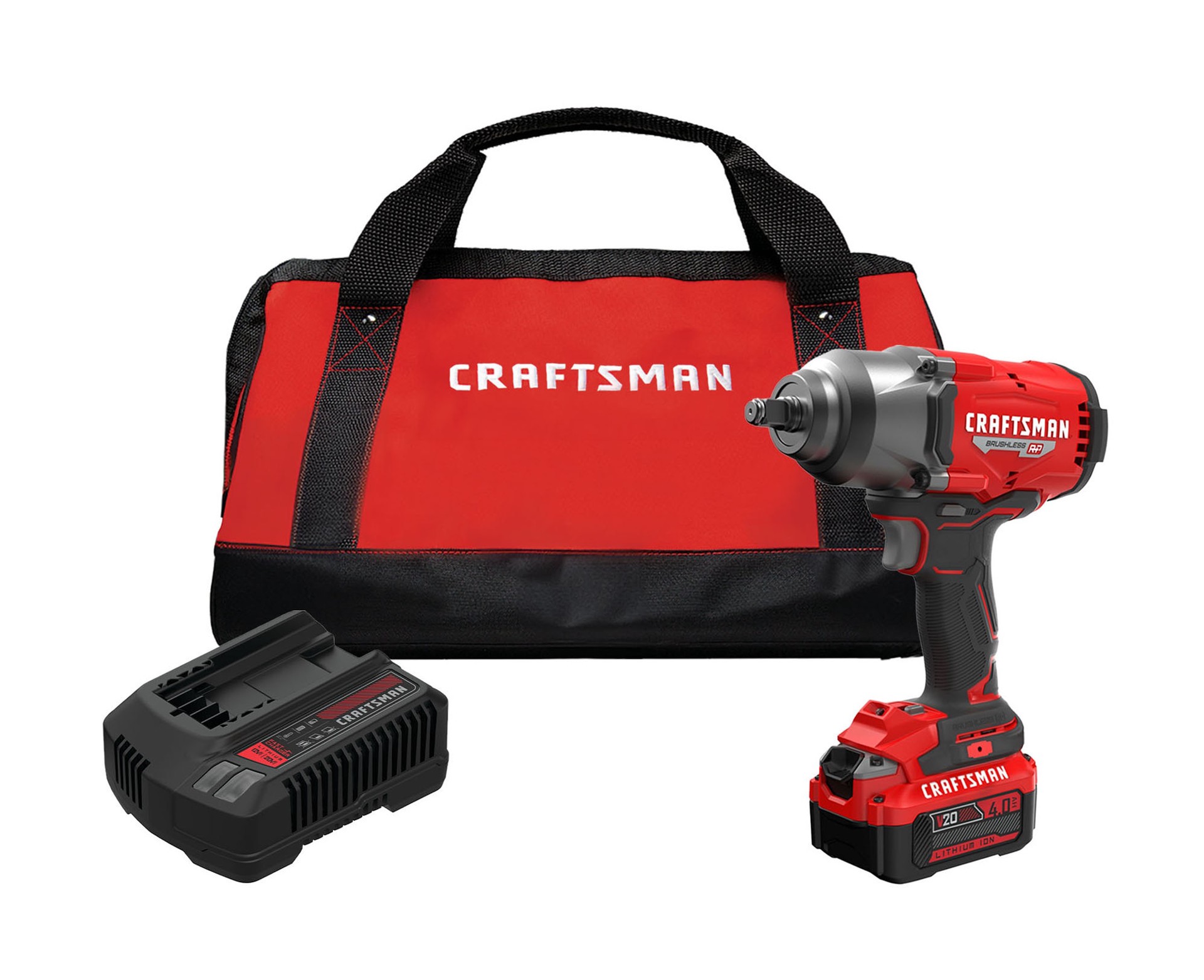 slide 1 of 6, CRAFTSMAN V20 RP 20-volt Max Variable Speed Brushless 1/2-in Drive Cordless Impact Wrench (Battery Included and Charger Included), 1 ct