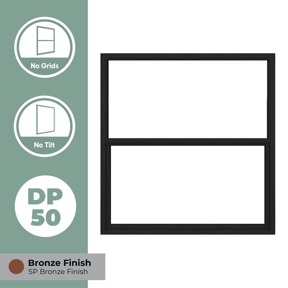 slide 2 of 6, RELIABILT 36-in x 49-7/8-in Bronze Exterior Aluminum New Construction Single Hung Window Low-E Single Pane Glass (Half Screen Included), 1 ct