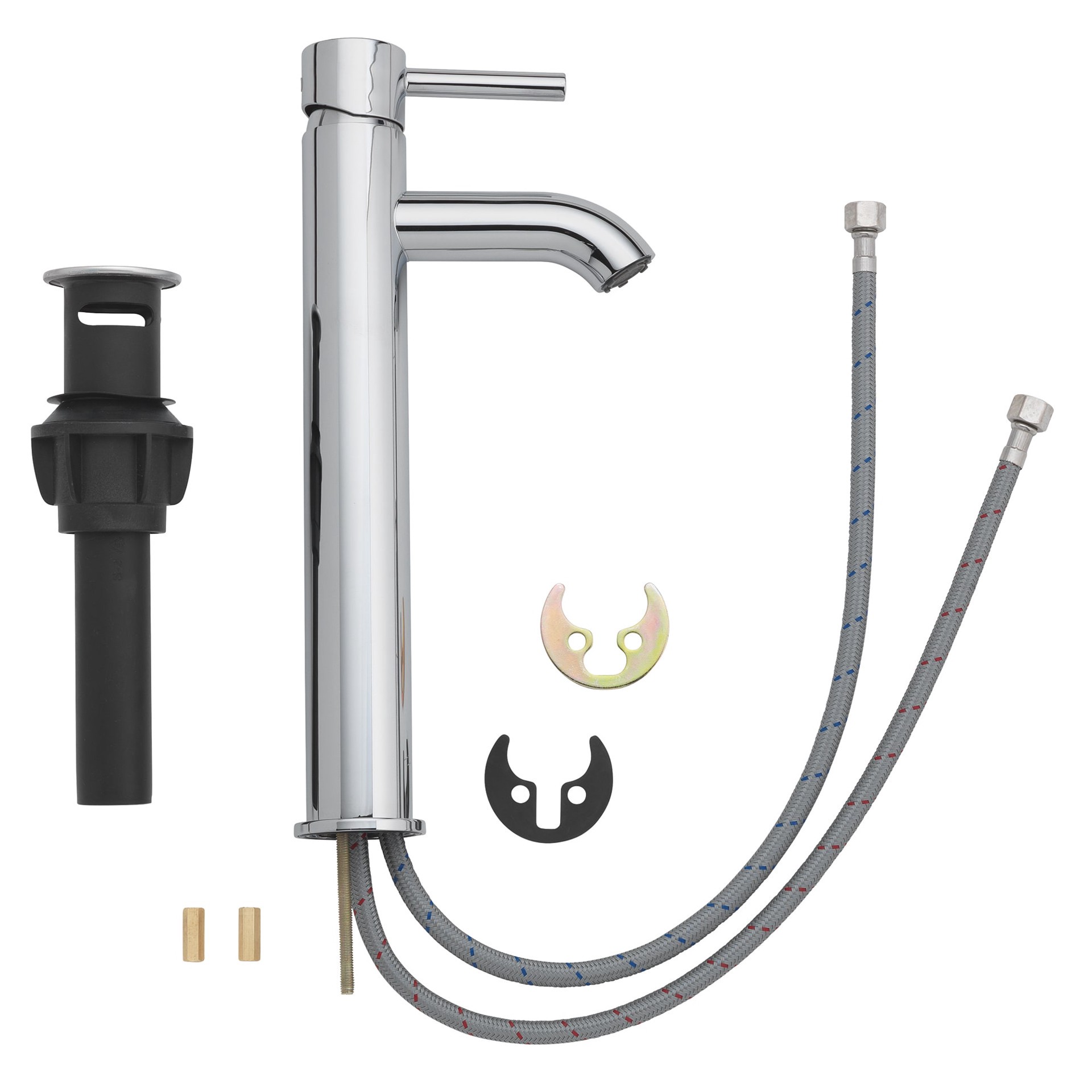 slide 4 of 6, allen + roth Harlow Polished Chrome Vessel 1-handle WaterSense Low-arc Residential Handle Bathroom Sink Faucet with Drain, 1 ct