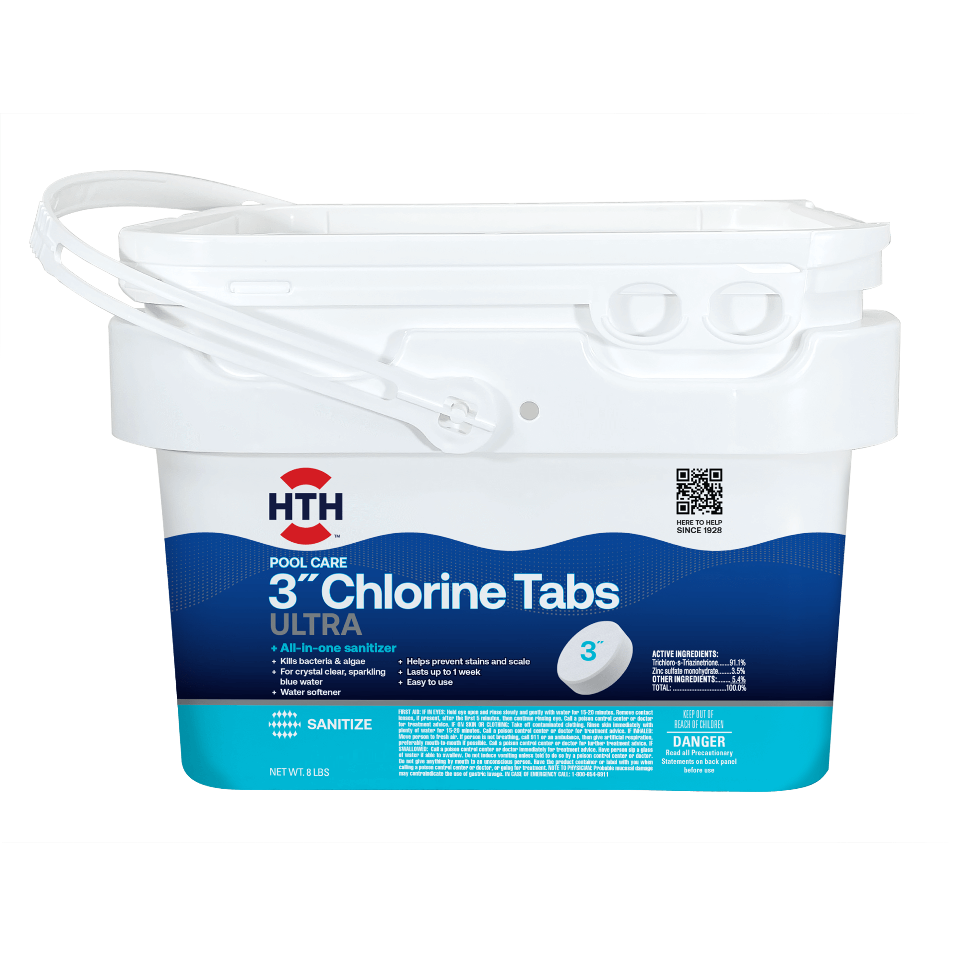 slide 1 of 6, HTH Swimming Pool Ultra Chlorine 8.0 Pound(s) Bucket 3-in Tablets Chlorine, 1 ct