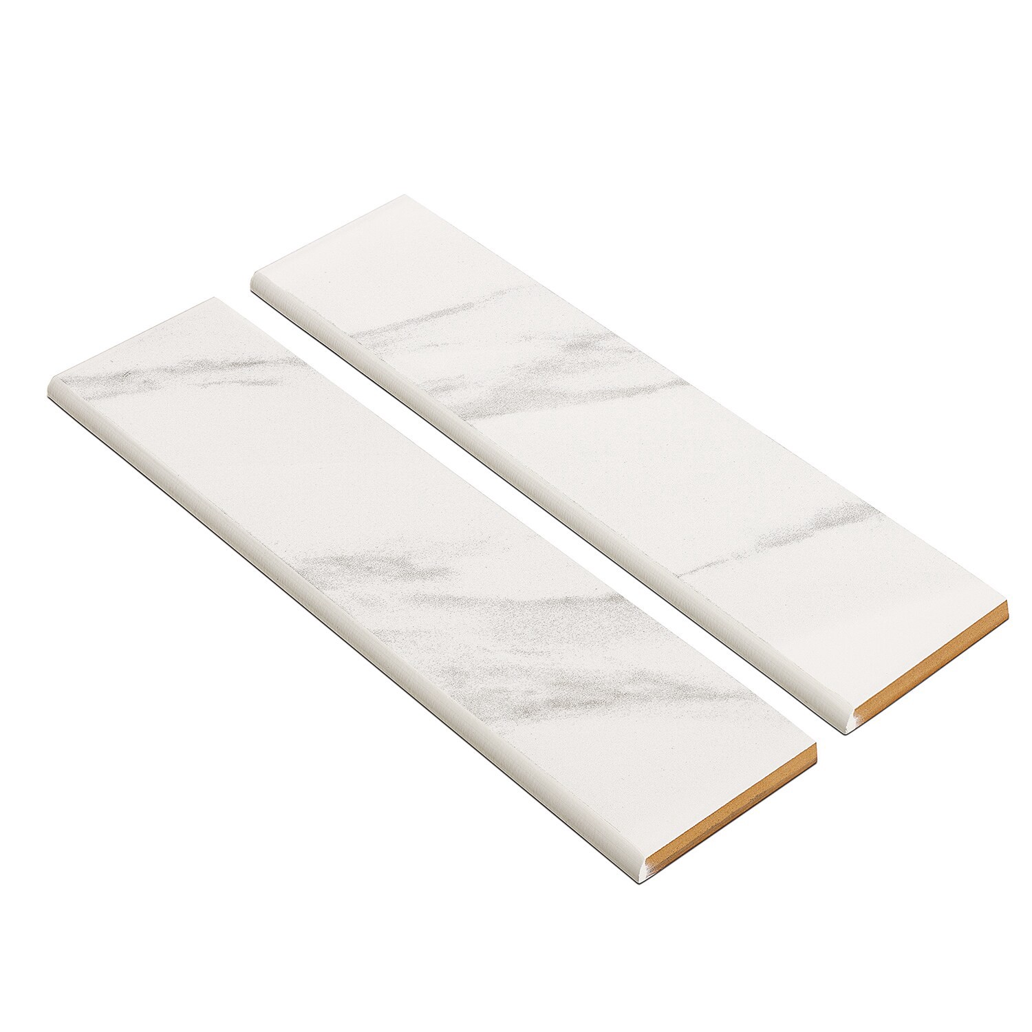 slide 4 of 6, Style Selections Bianco Carrara Bianco carrara 3-in x 12-in Glazed Ceramic Bullnose Tile ( 0.233-sq ft / Piece ), 1 ct