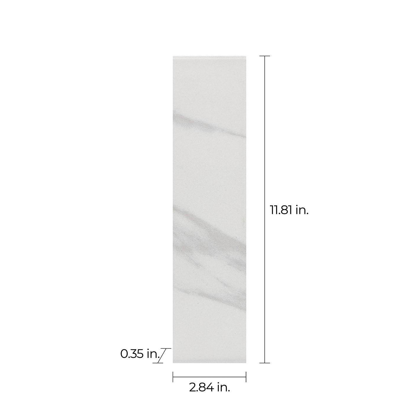 slide 6 of 6, Style Selections Bianco Carrara Bianco carrara 3-in x 12-in Glazed Ceramic Bullnose Tile ( 0.233-sq ft / Piece ), 1 ct